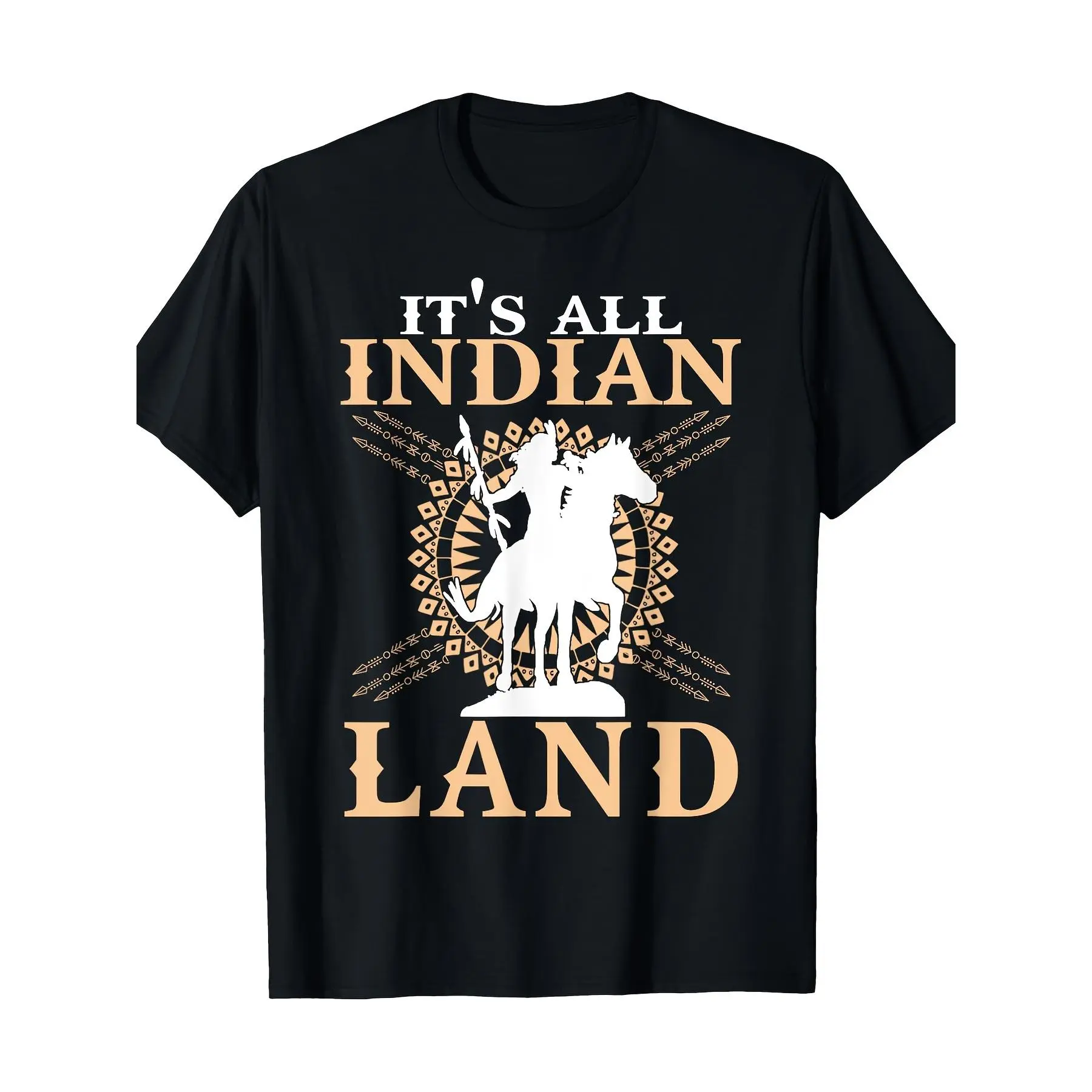 Native American Tee It'S All Indian Land Graphic T-Shirt - Men'S & Unisex Vintage Tribal Design with Horse & Motifs, Bold Indigenous Heritage Statement Shirt, Comfortable Stretch Fabric, Regular Fit Short Sleeve Crew Neck