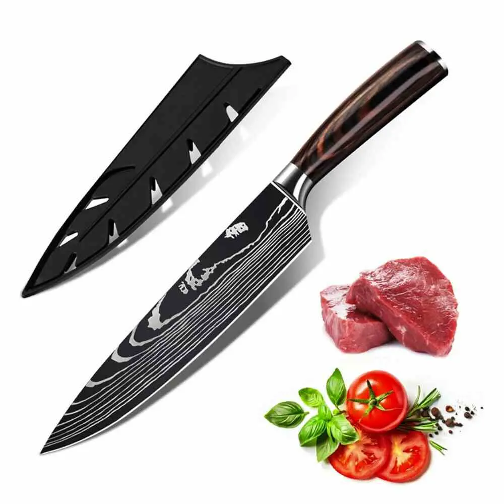Professional Slicer Knife with Ergonomic Wood Handle, Ultra Sharp Stainless Steel Blade with Damascus Pattern, Versatile Carving Knife for Meat, Fish, Vegetables & Fruits, Premium Gift Box Included for Kitchen Chefs & Home Cooks