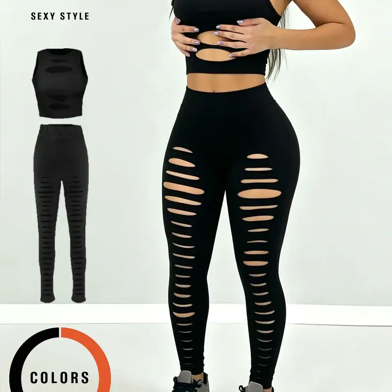 Choove Women's 2-Piece Cutout Matching Set, Sleeveless Crop Top and High-Waisted Leggings, Stretch Y2K Going Out Outfit, Two Piece Outfit
