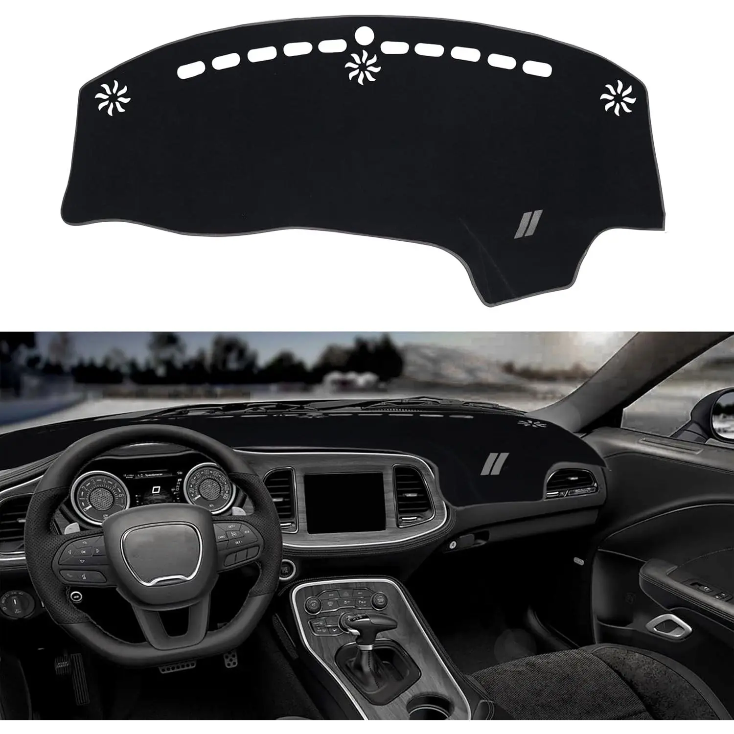 Dashboard Cover for Dodge Challenger Accessories 2015-2022 2023 2024 Non-Slip Dash Mat Blocker UV Rays Sunshade Dash Cover Protector for Dodge Challenger Accessories(Gray Edge Gray Trim