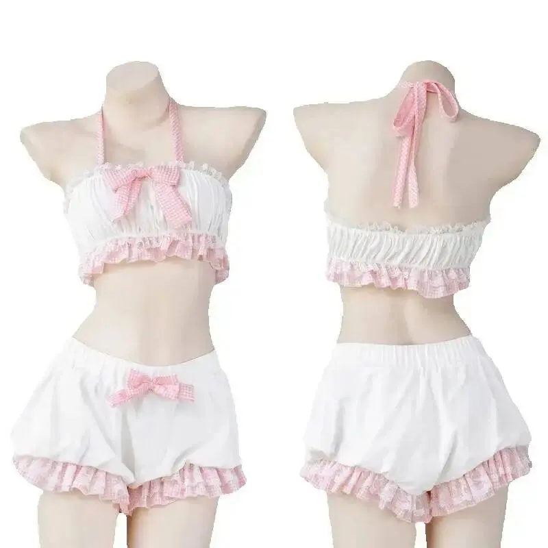 Role Play Costume Bowknot Lace Top Flower Set Lolita Cute Girl Kawaii French Maid Sweet Sexy Pajamas