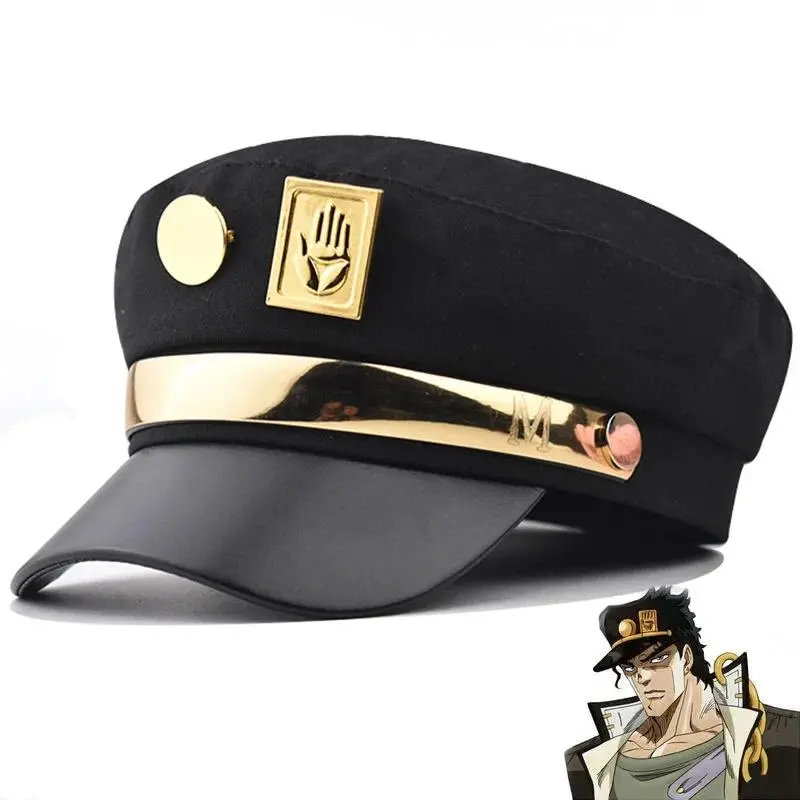 Anime JoJo's Bizarre Adventure Kujo Jotaro Cosplay Cap, Unisex Adult Metal Badge Hat Prop for Costumes