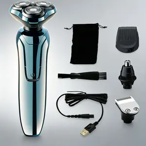 Multi-Functional Men's Electric Shaver Set, 4D Floating Triple Rotation Head, Touch Switch, LED Display, Ipx6 Water-Rated, USB Rechargeable