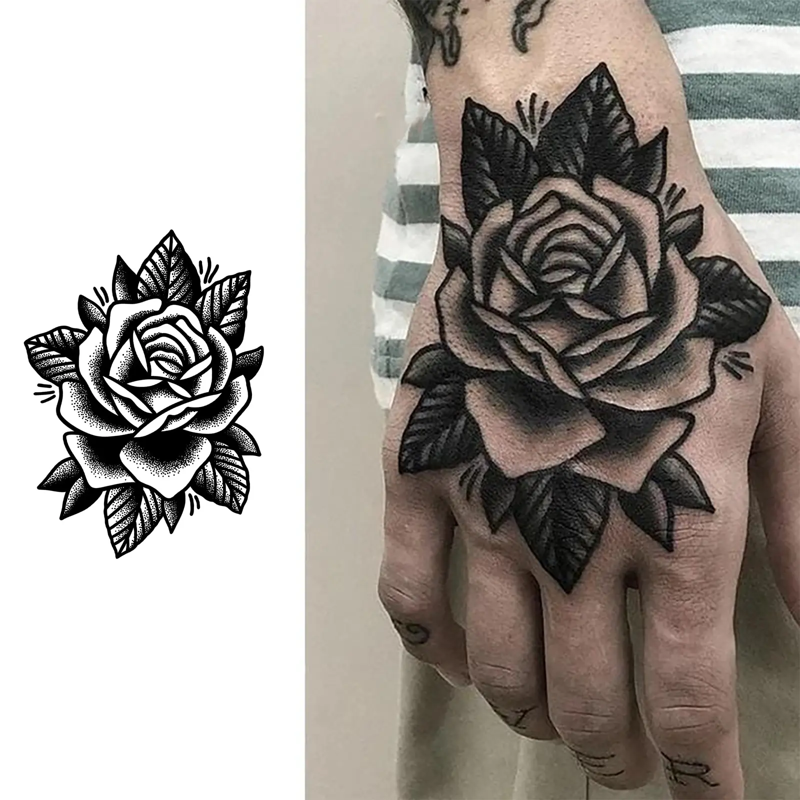 4PC Temporary Tattoo Stickers - Viral Black Rose Hand Decals, Minimalist Aggressive Male Skin Decor, Waterproof Long-Lasting Premium Finger Palm Fit Skin Decoration for Men's Daily Styling (Sports & Outdoor Accessories), Temporary Tattoos