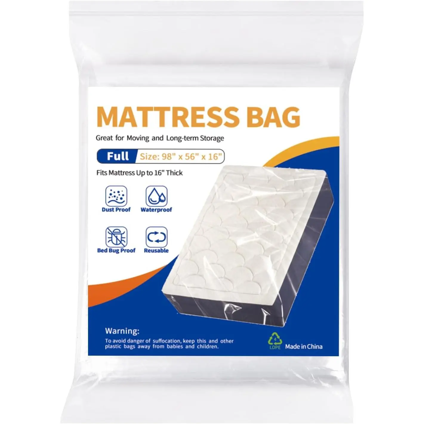 Mattress Bag for Moving - 2 Pack Waterproof Mattress Protector Cover,-Duty Mattress Moving Supplies (2, Full)
