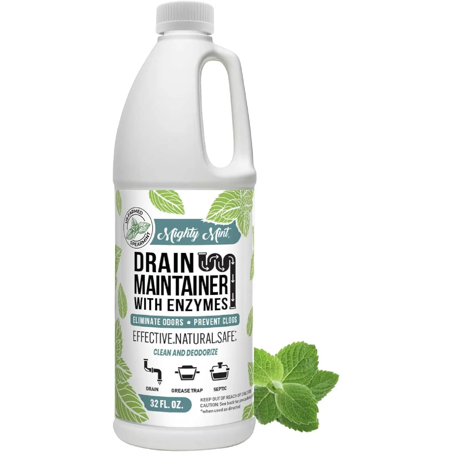 32 oz enzymatic drain maintainer plus deodorizer, liquid cleaner fits odor control plus buildup prevention, safe fits pipes, septic tanks