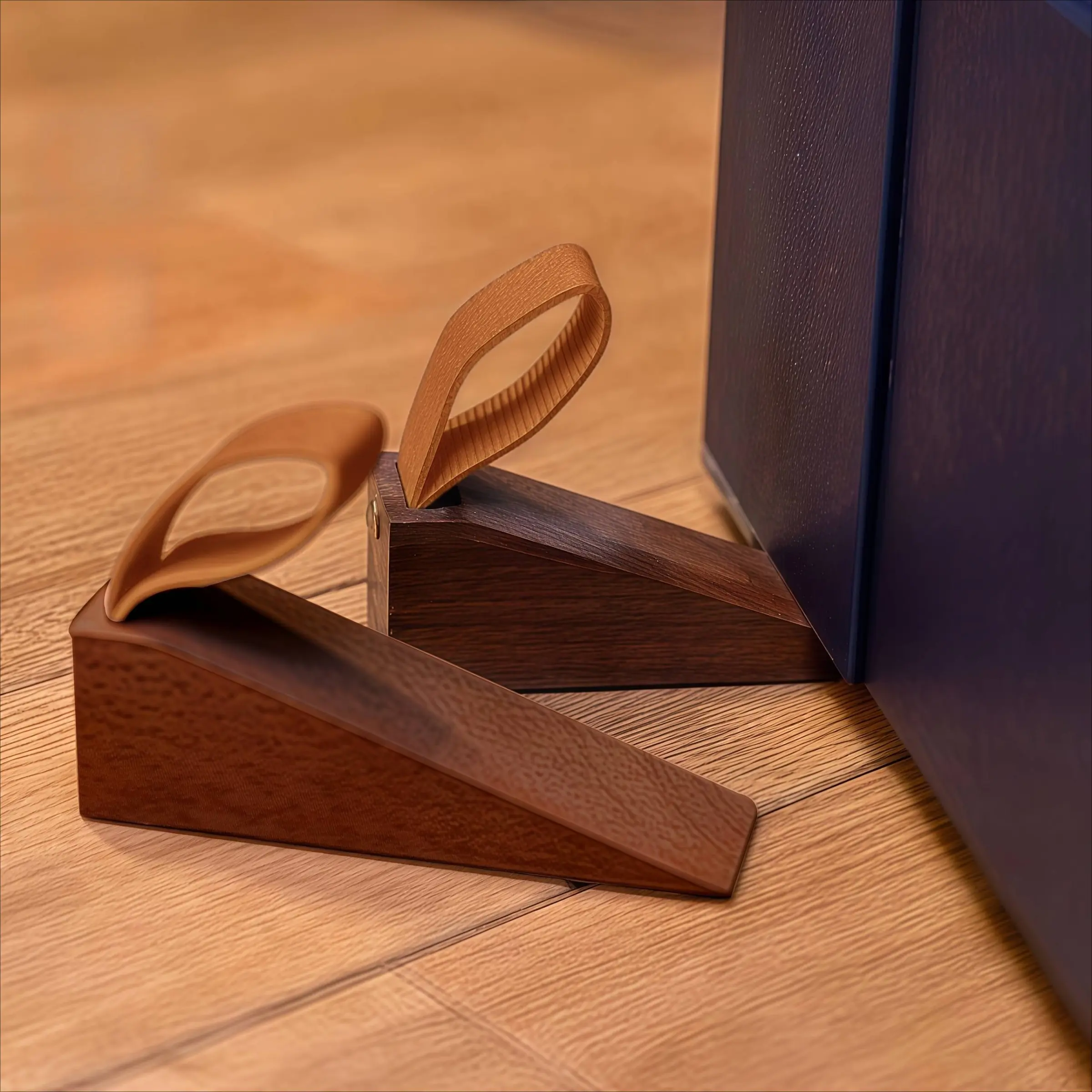 2-Pack Solid Wood Door Stopper, Elevated Anti-Hand-Catch Door Wedge, Mobile Overhead Impact Guard, Non-Slip Base for Bedroom