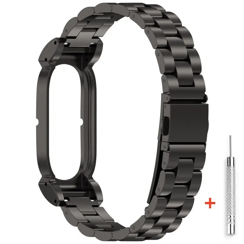 Luxury Durable Metal Strap with Case for Google Fitbit Air, Replacement Bracelet Wristband, Three Bead Metallic Steel Watchband, Smart Watch Straps, Smart Watch Accessories