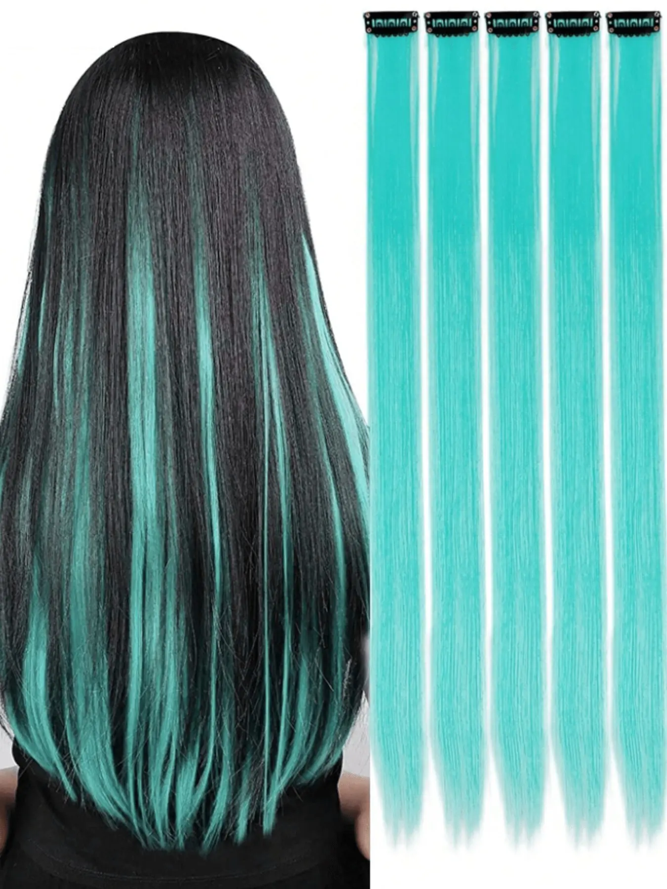 Y2K Style Clip-In Hair Extensions, Ss Style Inspo Hair Extensions for Women, Light Blue, Straight Hairpiece, Perfect for Daily Wear, Parties, Role Play