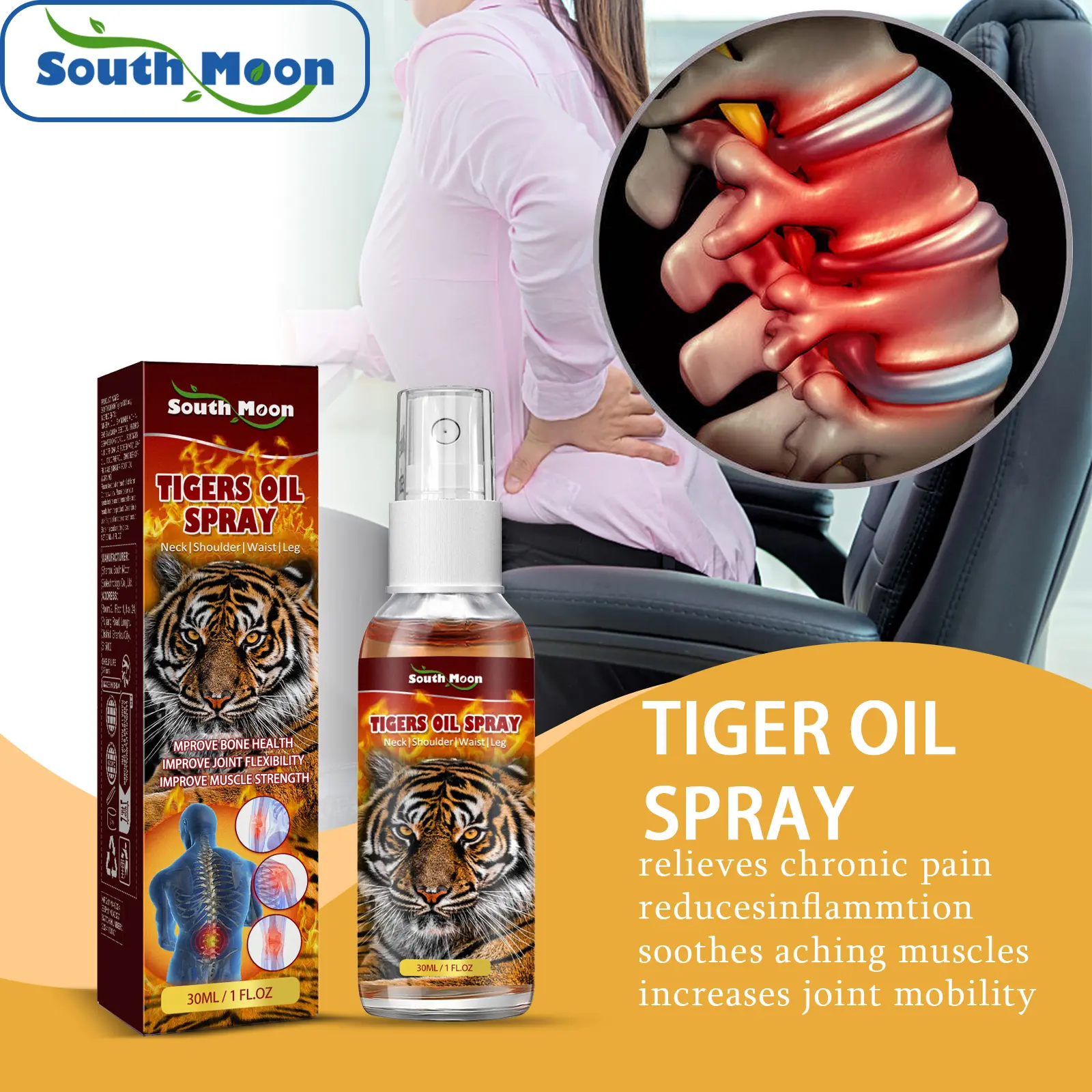 South Moon Tiger Oil Herbal Wellness Spray, Topical External Body Care Mist for Neck, Shoulder, Waist & Leg, Warming Daily Body Nurture Spray relieve all-natural soothing cream