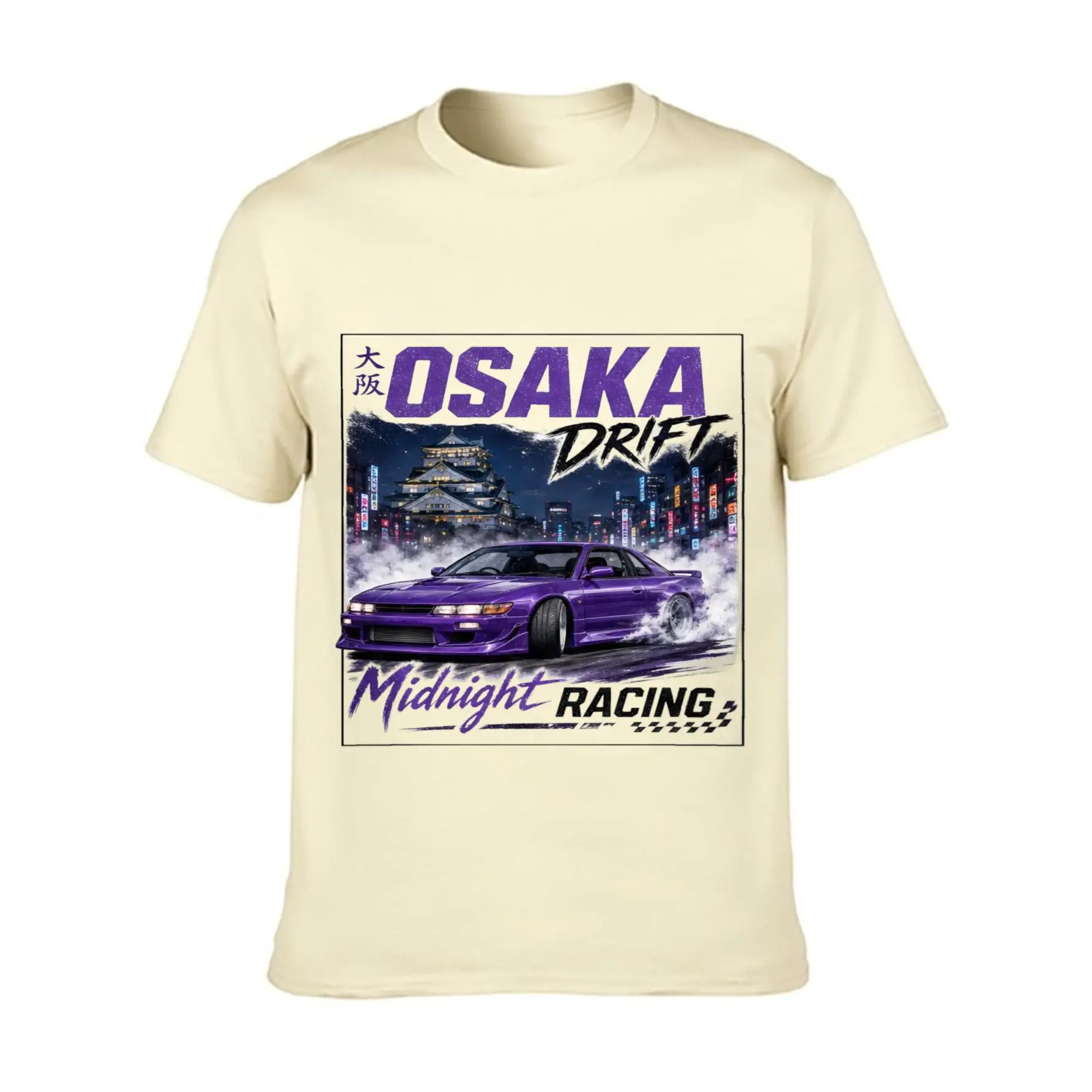 Women's Heavyweight Cotton Streetwear T-Shirt - Osaka Drift Midnight Racing Graphic, Screen-Printed Design, Urban Car Culture Enthusiasts, Casual Unisex Racing-Themed Streetwear T-Shirt, Tshirt, Shortsleeve, Top, Racing-Themed Streetwear Women's T-Shirts