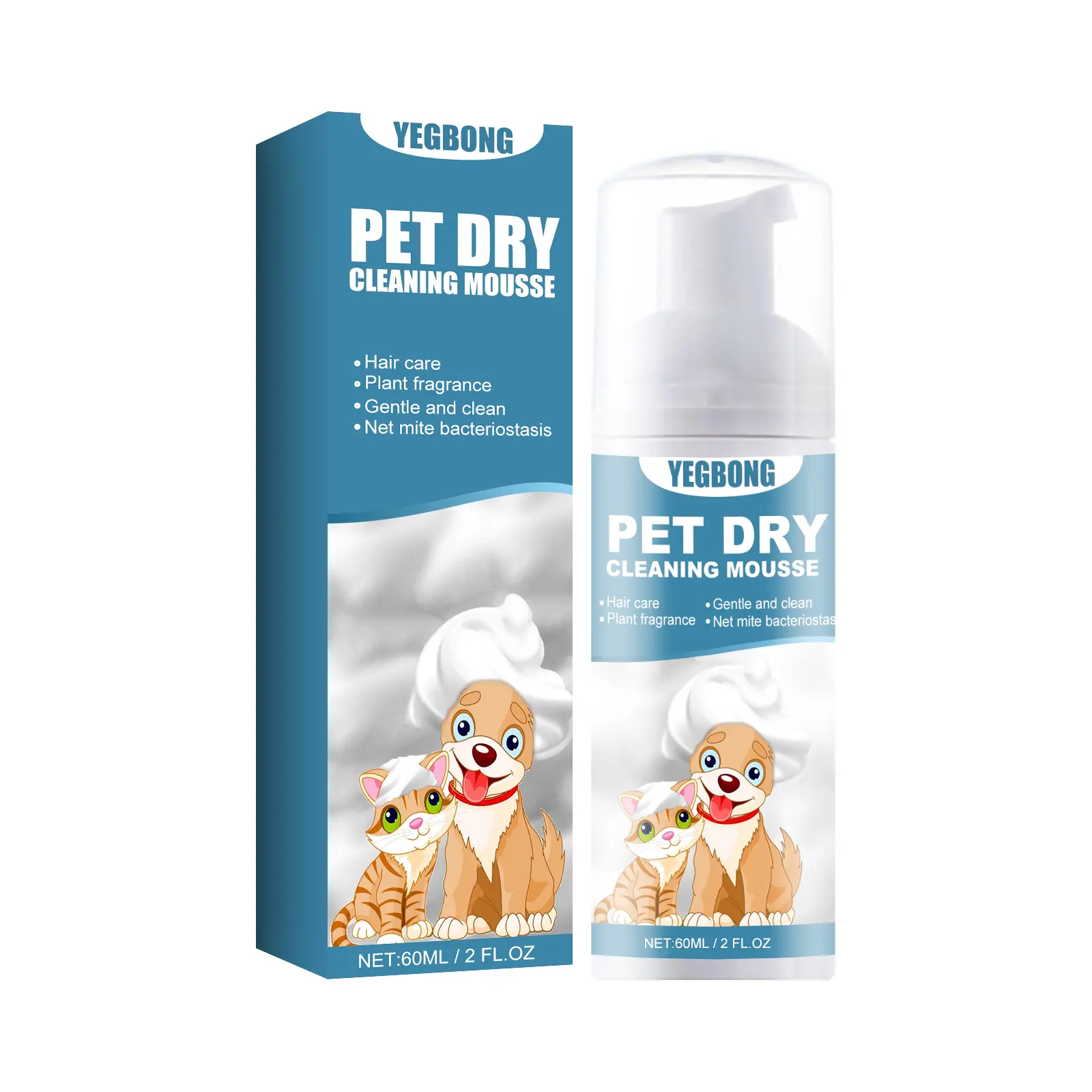 Yegbong Pet Dry Cleaning Mousse Shampoo for Kittens and Dogs, No-Rinse, Removes Odors, Softens and Cleans Fur