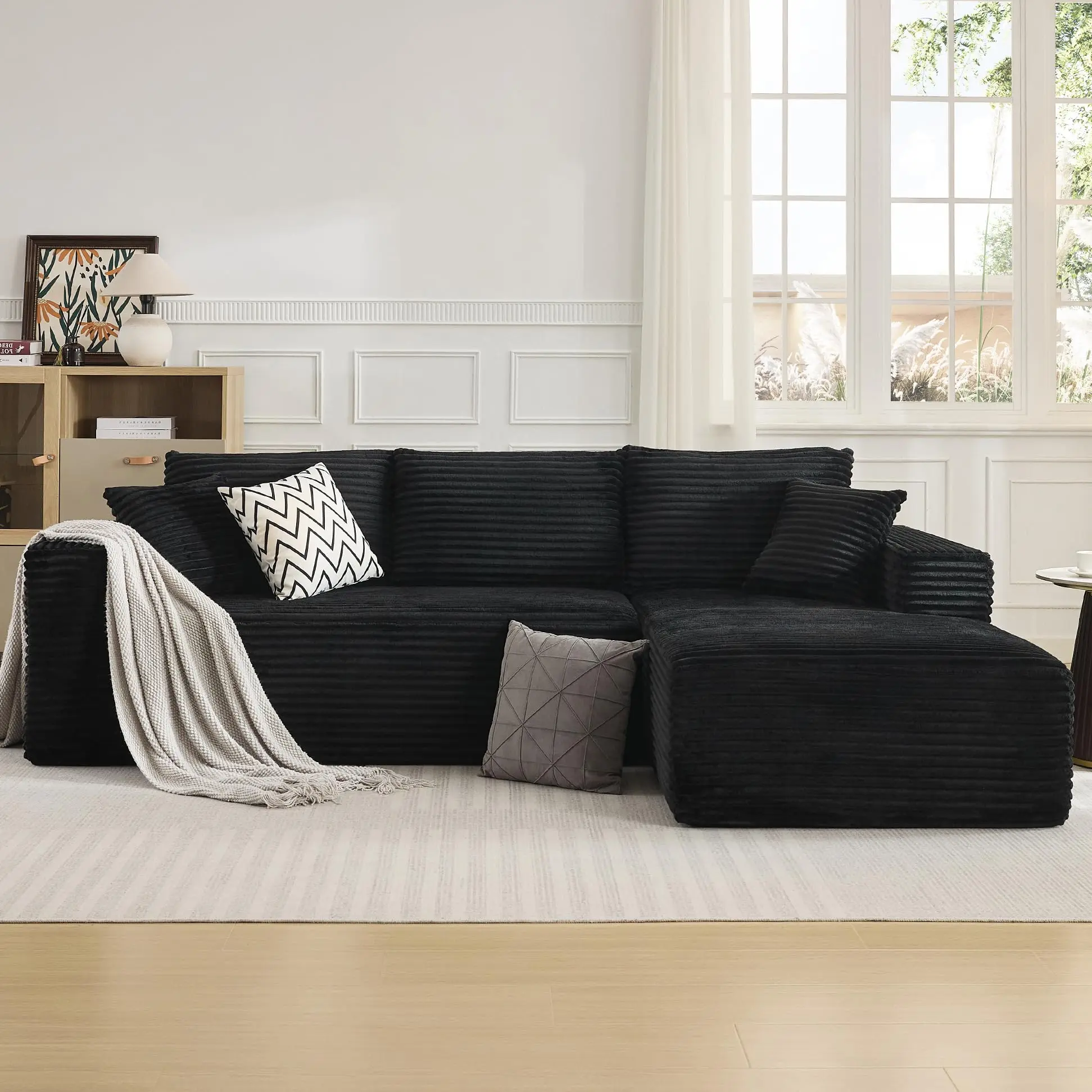 108" L-Shaped Modular Sectional Sofa, Modern Deep Seat Corduroy Couch with Left Chaise, Oversized Comfortable Boneless Cushion, No Assembly Required, Living Room Furniture for Home or Apartment