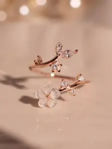 Fashionable Elegant Cherry Blossom Synthetic Zircon Open Ring, Simple Design, Versatile Women's Daily Commute Ring, All Seasons