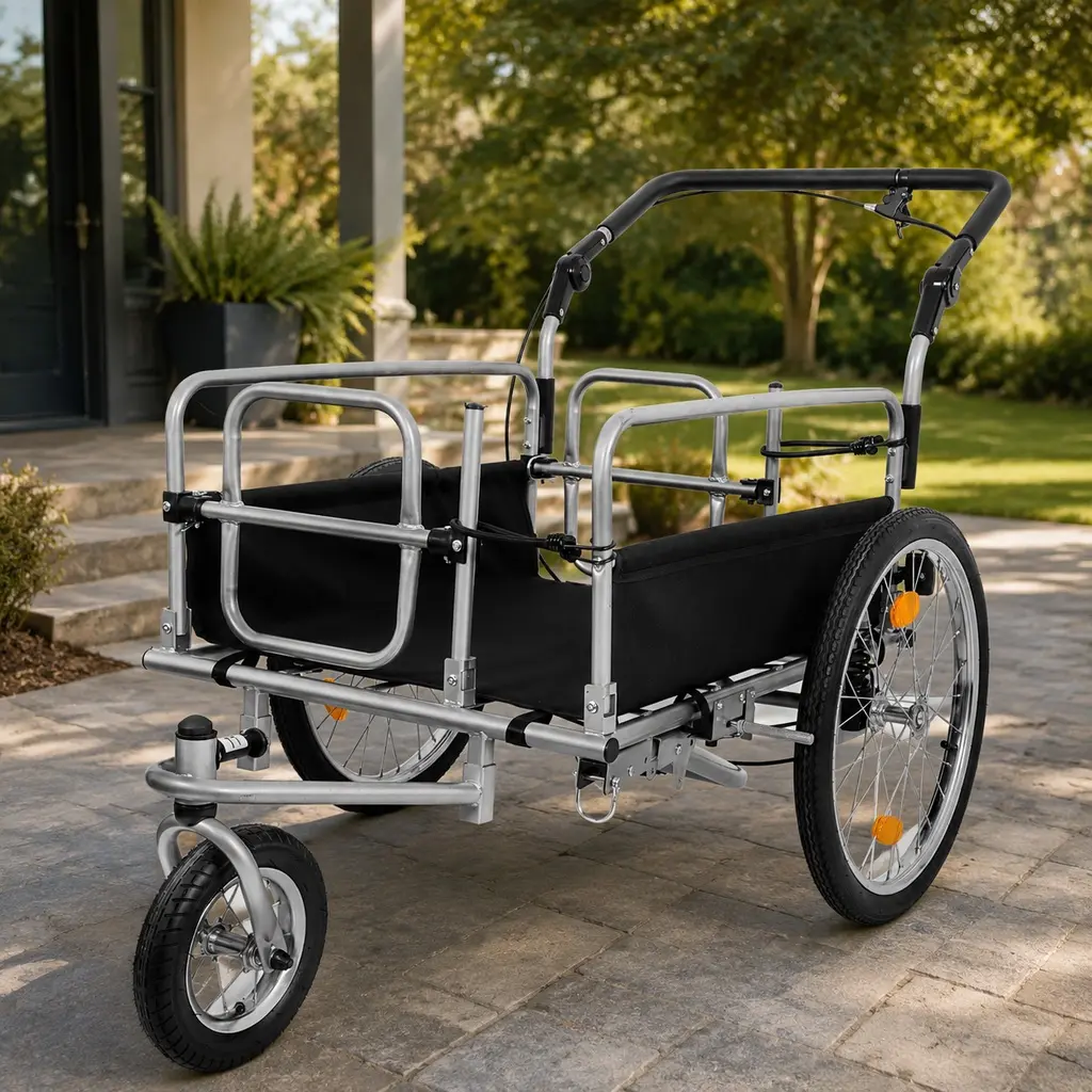 ARCH 3-in-1 Heavy-Duty Bike Cargo Trailer - E-Bike Compatible Steel Frame, 110 lbs Capacity, Convertible Stroller-Pull Cart, Suspension, 20" Rear/10" Front Wheels, Black+Gray, 26.38" x 21.65" x 11.81" Interior, Safety Features, Cargo Transport, for Beach