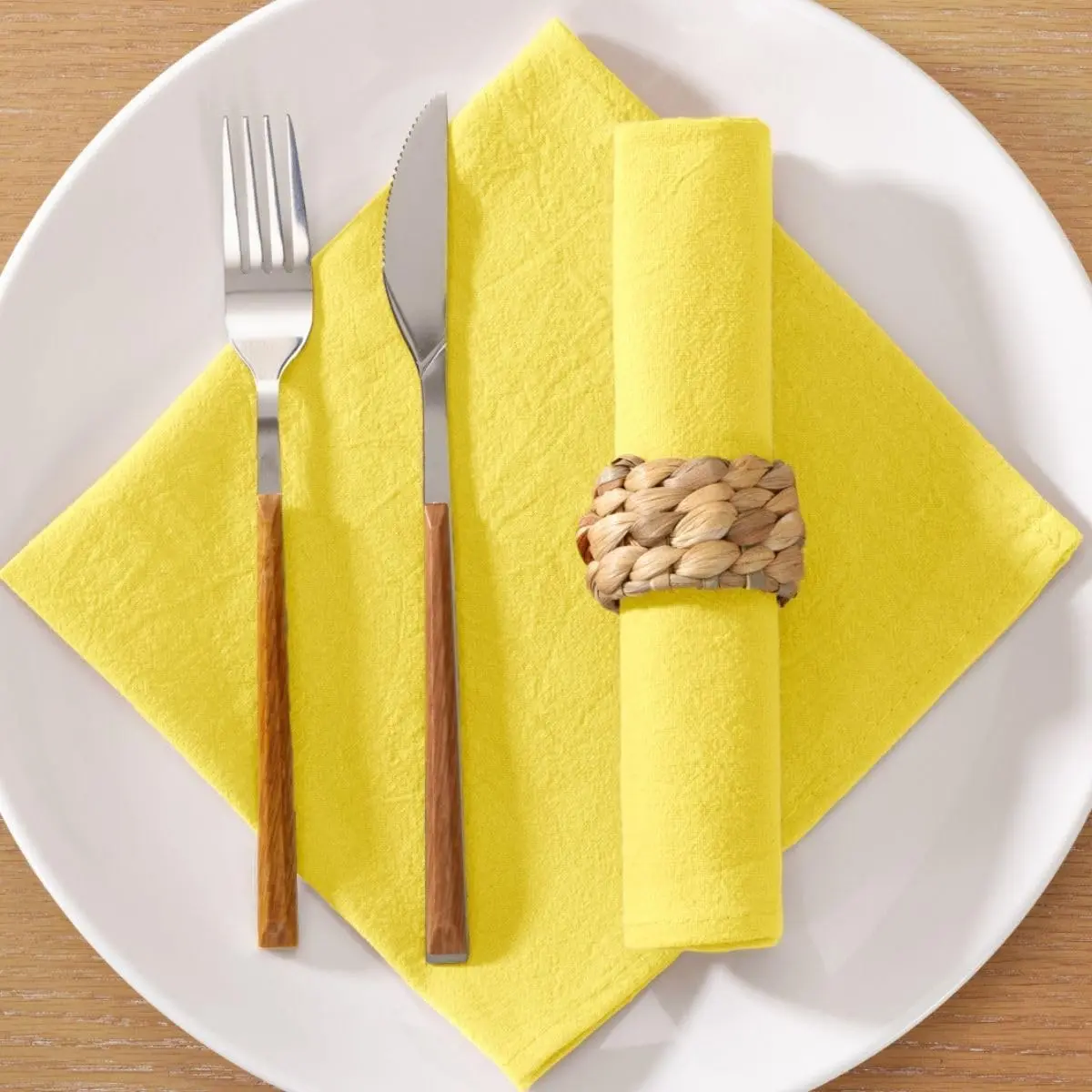 8 Pack Yellow 17"x17" Washable Cotton Linen Reusable Cloth Dinner Napkins Bulk for Wedding Bridal Shower Gathering Party Everyday Use
