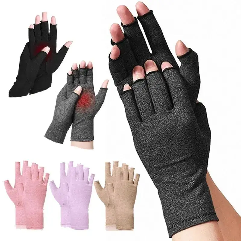 5 Pairs Fingerless Compression Sports Gloves Wrist Support for Arthritis Pain Relief Gym Workout Breathable Copper Hand Brace for Gardening Men Women