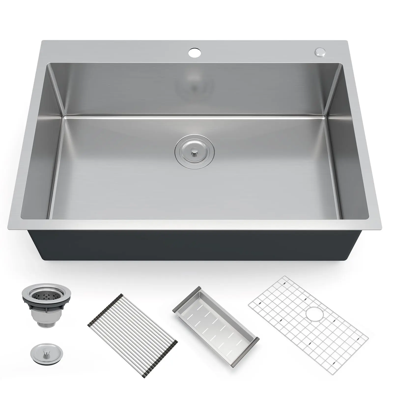 GARVEEKitchen Sink,33 Inch Drop in Kitchen Sink, 33 x 22 Kitchen Sink Drop in 16 Gauge Stainless Steel Kitchen Sink Top Mount Single Bowl Deep Kitchen Sink and Accessories,Workstation Sink