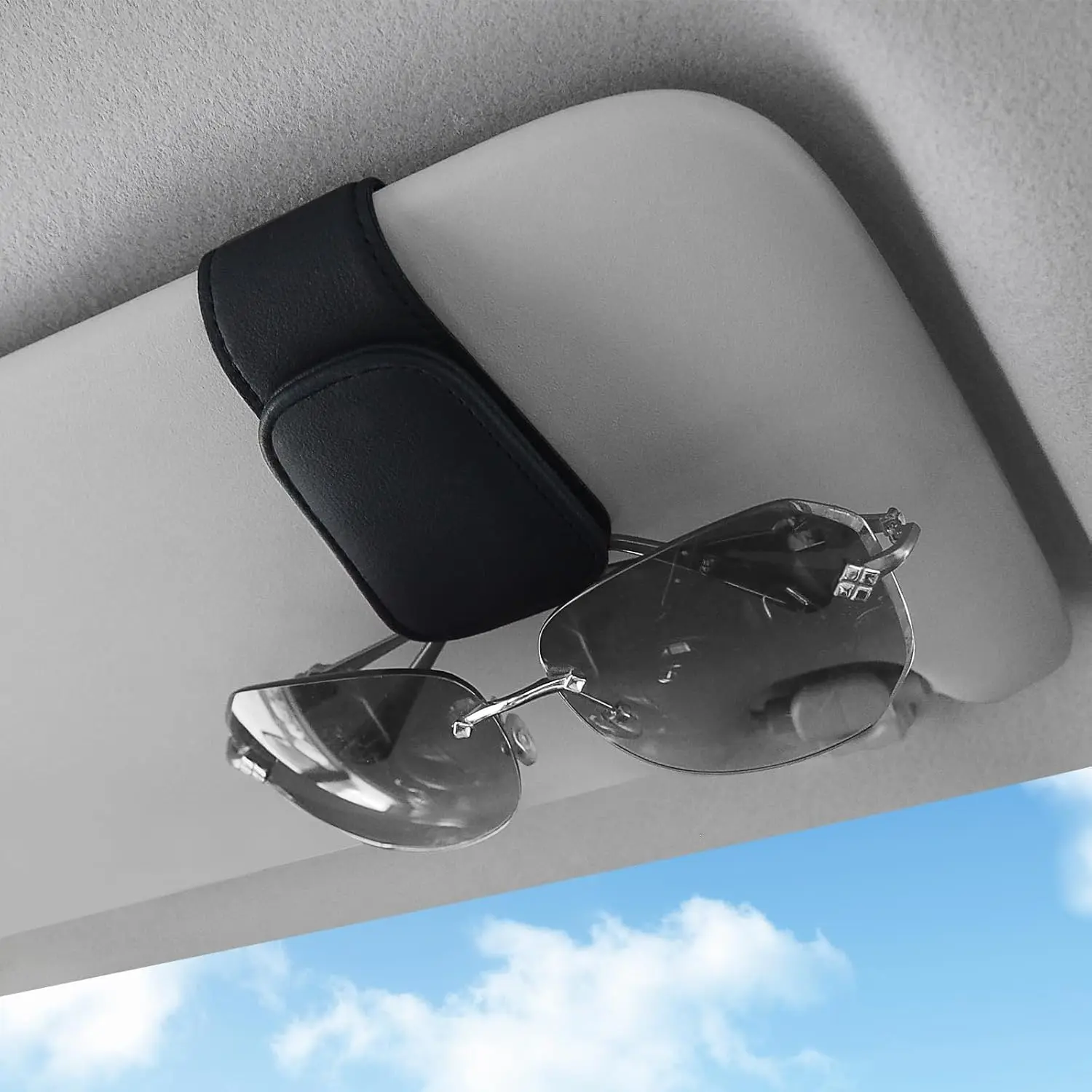 Sunglasses Holders for  Visor,  Glasses Holder Leather Sunglasses Clip and Ticket Card Clip Suitable for  Interior Visor and Different Size Eyeglasses