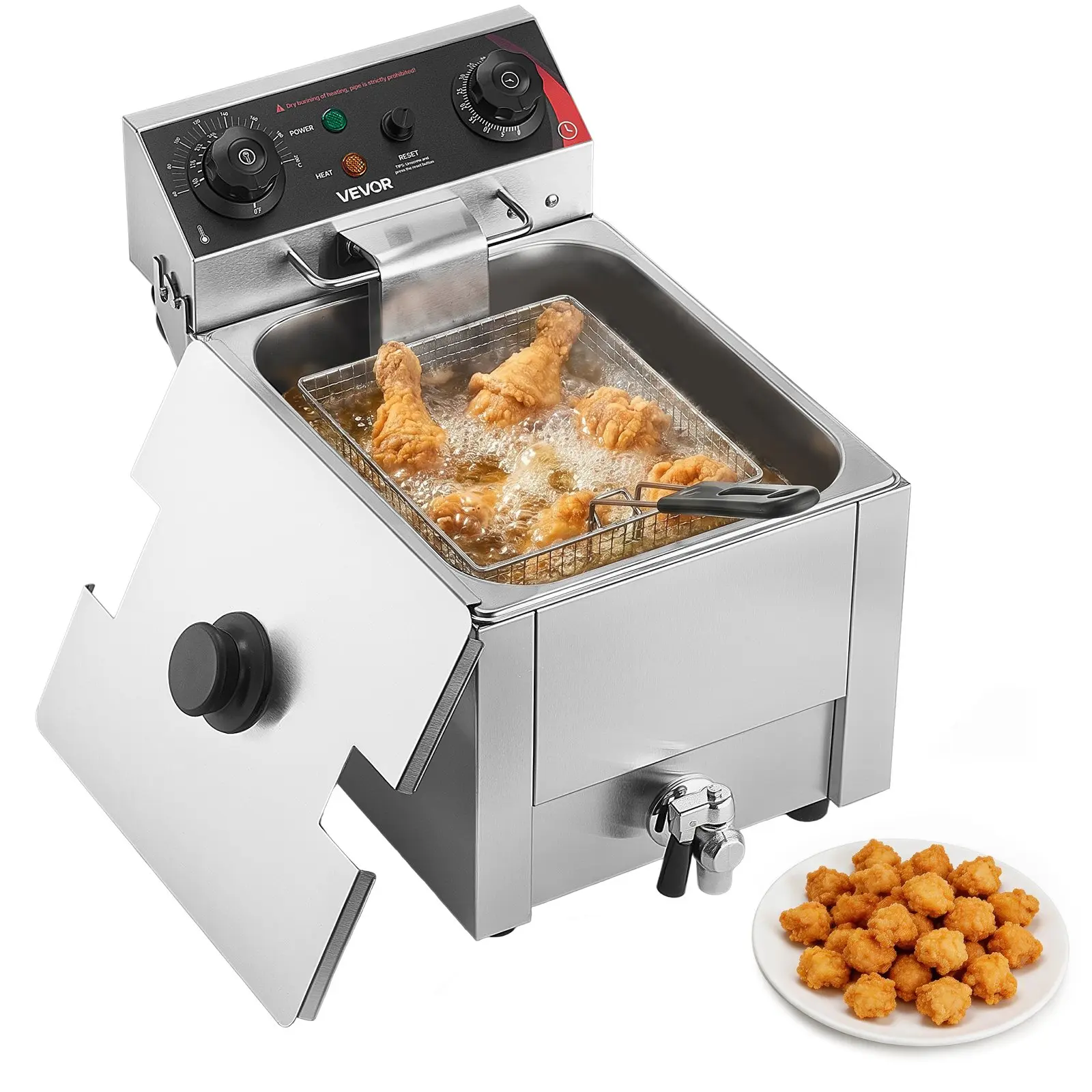 【DealsForYouDays】VEVOR Commercial Electric Deep Fryer, Oil Filtration Upgrade, 9.51 Qt, 1750W Stainless Steel Countertop Fryer with Basket and Lid, Temp Control, Oil Drain Valve for Commercial Restaurant Use, Silver