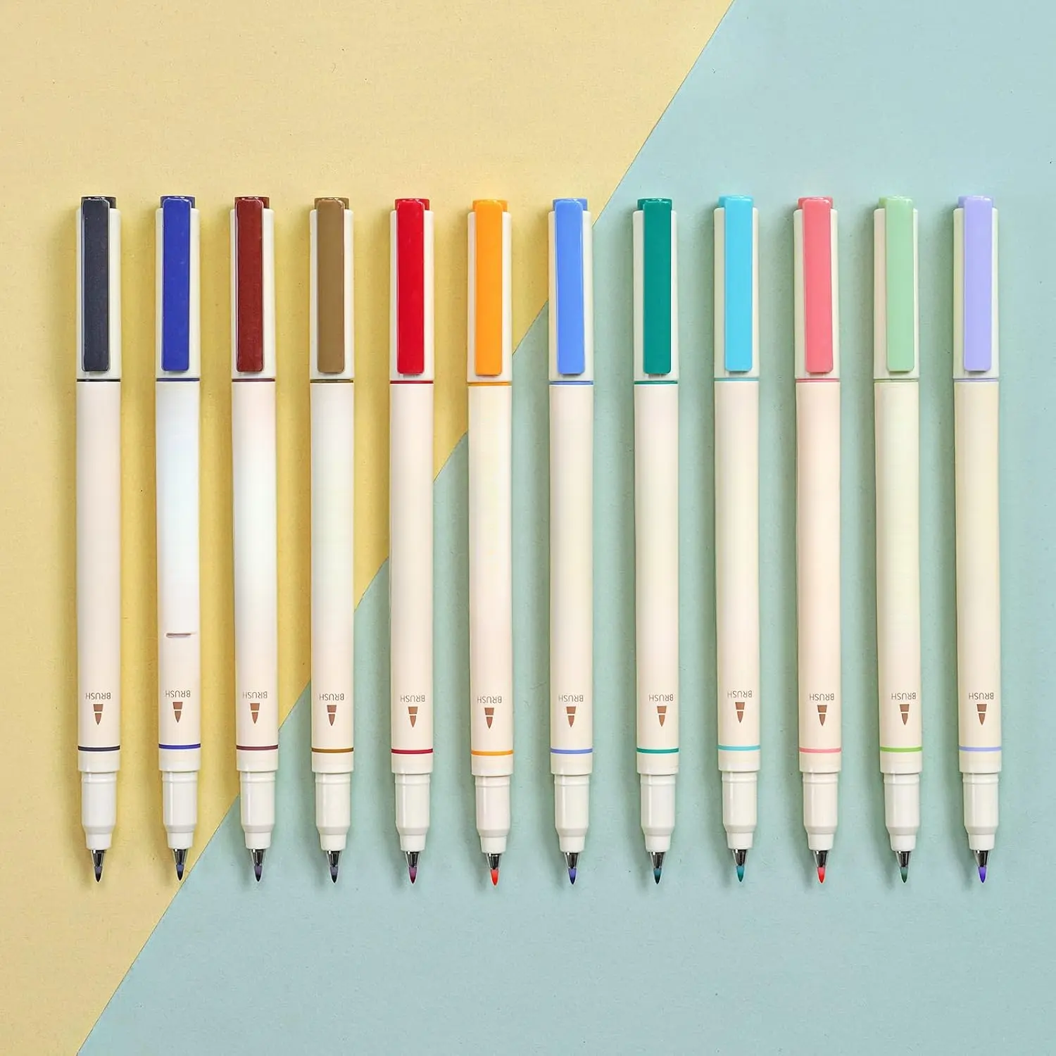 Baby & Maternity Felt-Tip Brush Pen Set - 12 Assorted Pastel Water-Based Ink Markers, Ideal for Calligraphy, Lettering - New Natural Model, Pastels