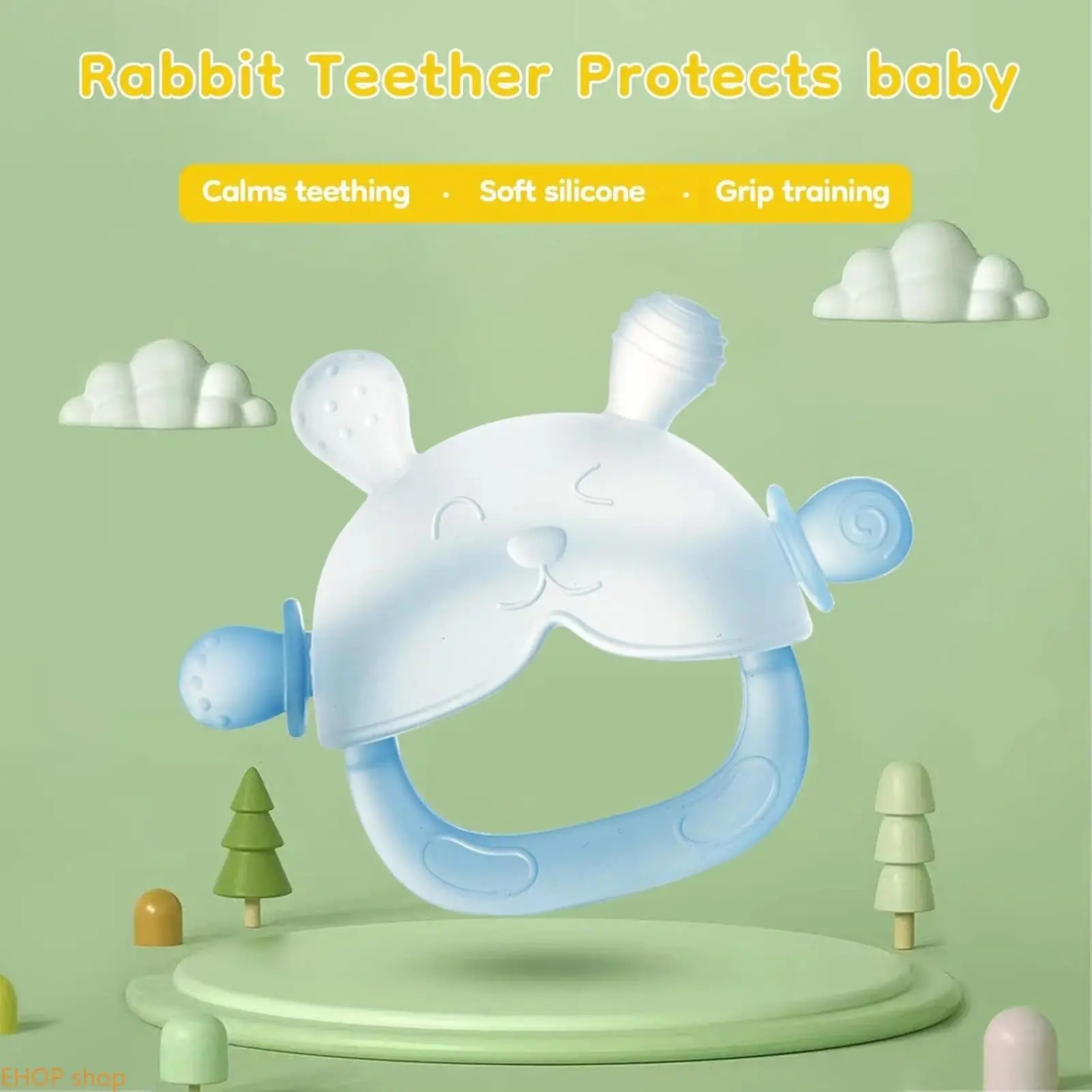 Cute Bear Silicone Teething Toy for Babies, Multi Texture Chew Toy with Storage Box & Anti Drop Chain, Food Grade Soothing Toy for Oral Comfort, Sensory Relief Accessory for Infants & Toddlers sohochic