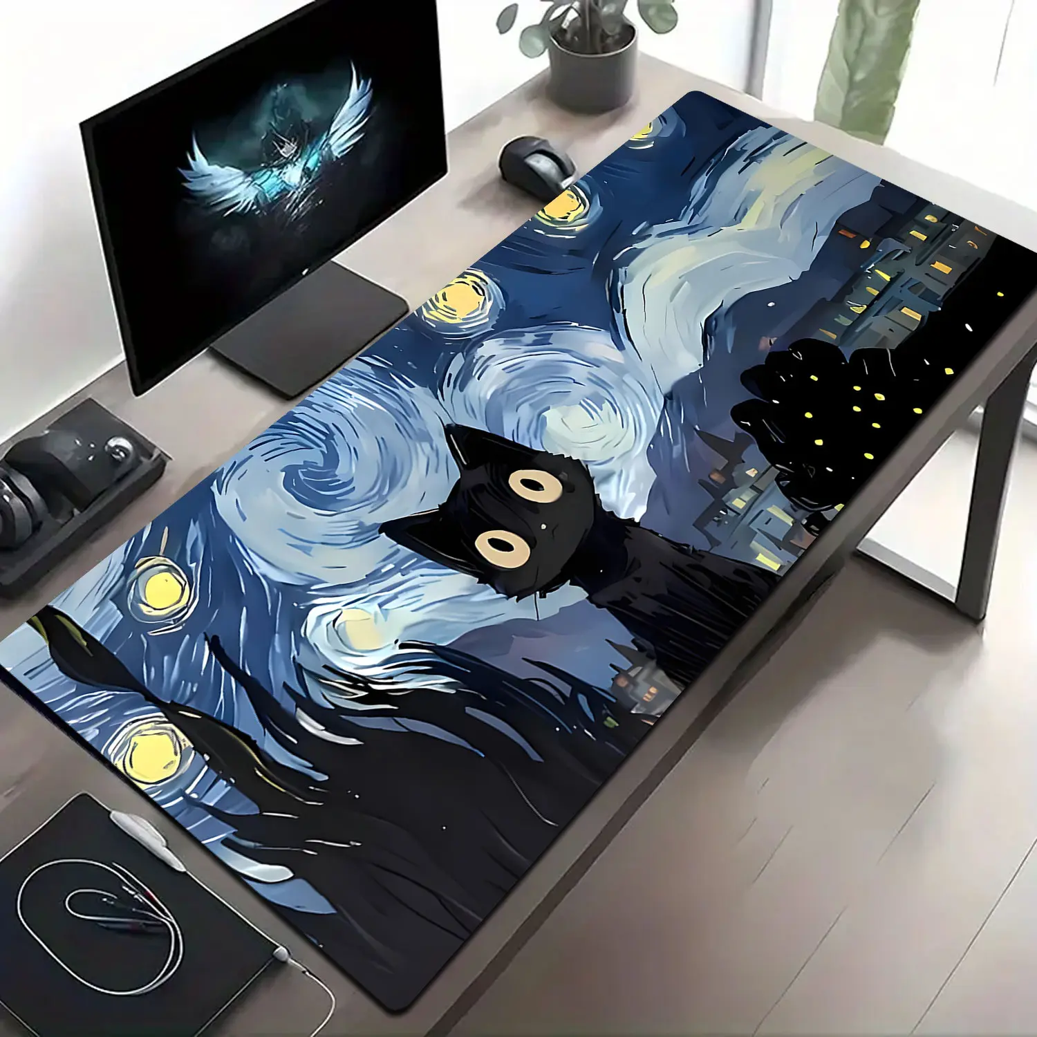 Non-Slip Rubber Base Mouse Pad, Cute Cartoon Design, Algae Mud Material, Starry Cat Pattern, Ideal for Home Office, Gaming Setup, Dorm Room Gift, Cute Desktop Accessories, Aesthetic Desk Accessories