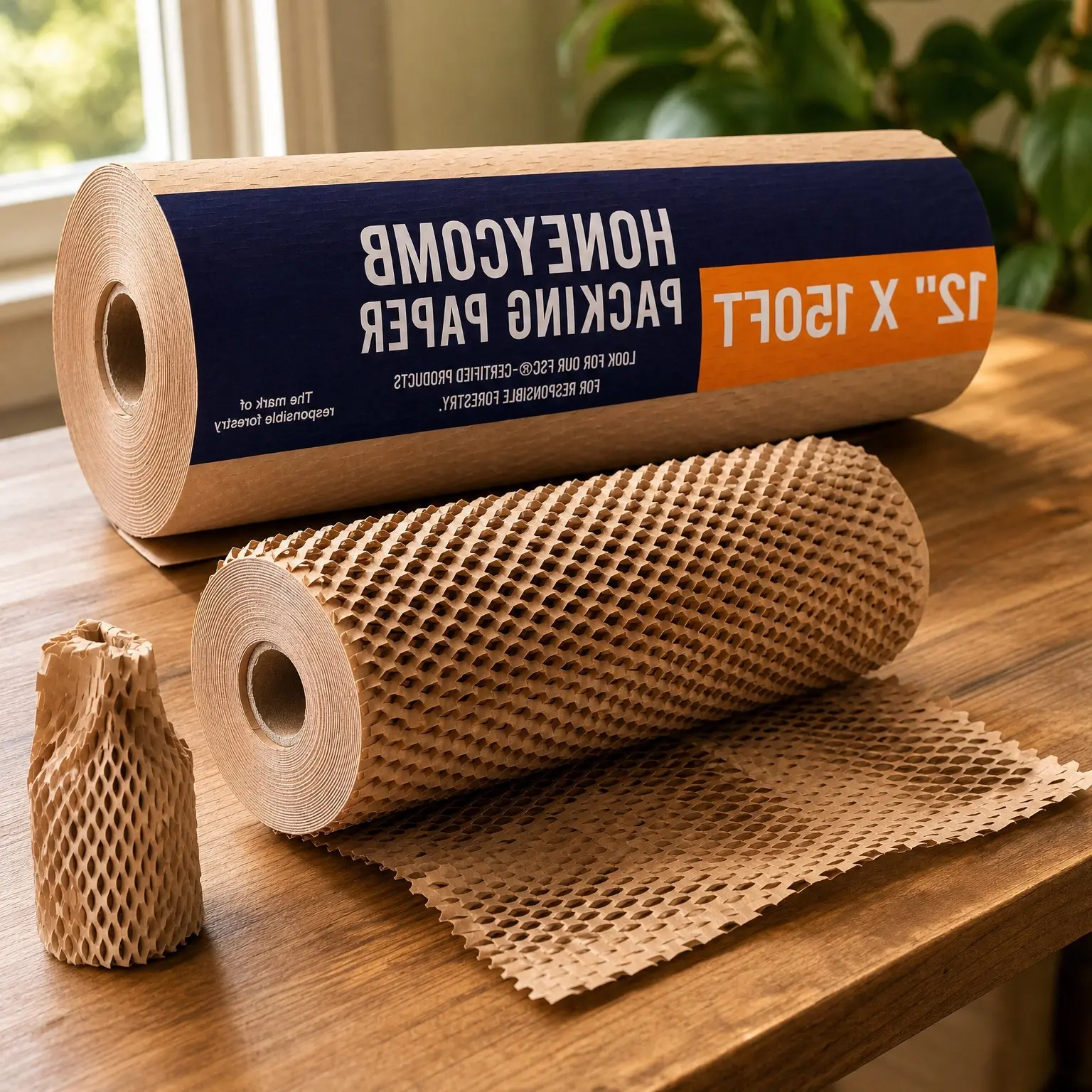 Honeycomb Packing Paper 12" x 150ft with Rope & Fragile Stickers | Eco Friendly Moving & Shipping Paper Wrap for Dishes | Bubble Wrap Alternative FSC Certified C204227Gift