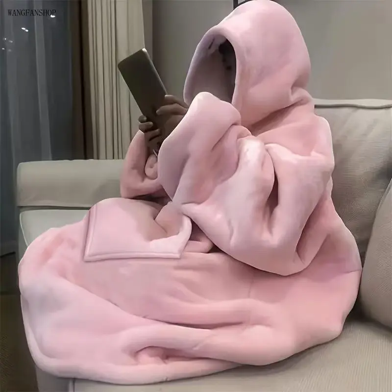 Women Solid Color Oversized Blanket Hoodie Pullover, Super Soft Thick Fleece Long Sleeve Sweatshirt with Big Kangaroo Pocket, Cozy Machine Washable Loungewear for Daily Home Outdoor Camping Ideal Christmas Gift for Her,Gradient,Detachable,Plush,Tail