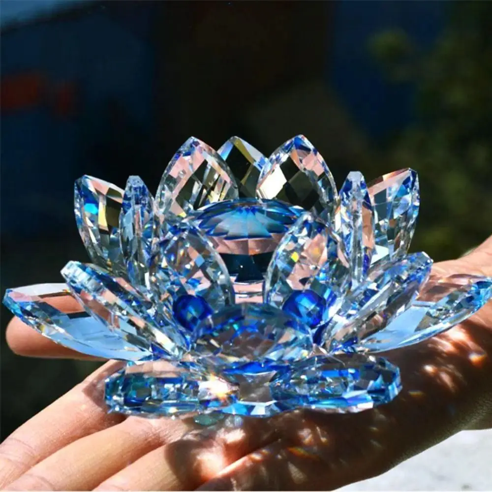 Feng Shui Quartz Crystal Lotus Flower Glass Paperweight - Harmony, Optimism & Enlightenment Home Ornament, Excellent Conductors of Energy, Festive Wedding Party Decor Gift Souvenir, Gifts