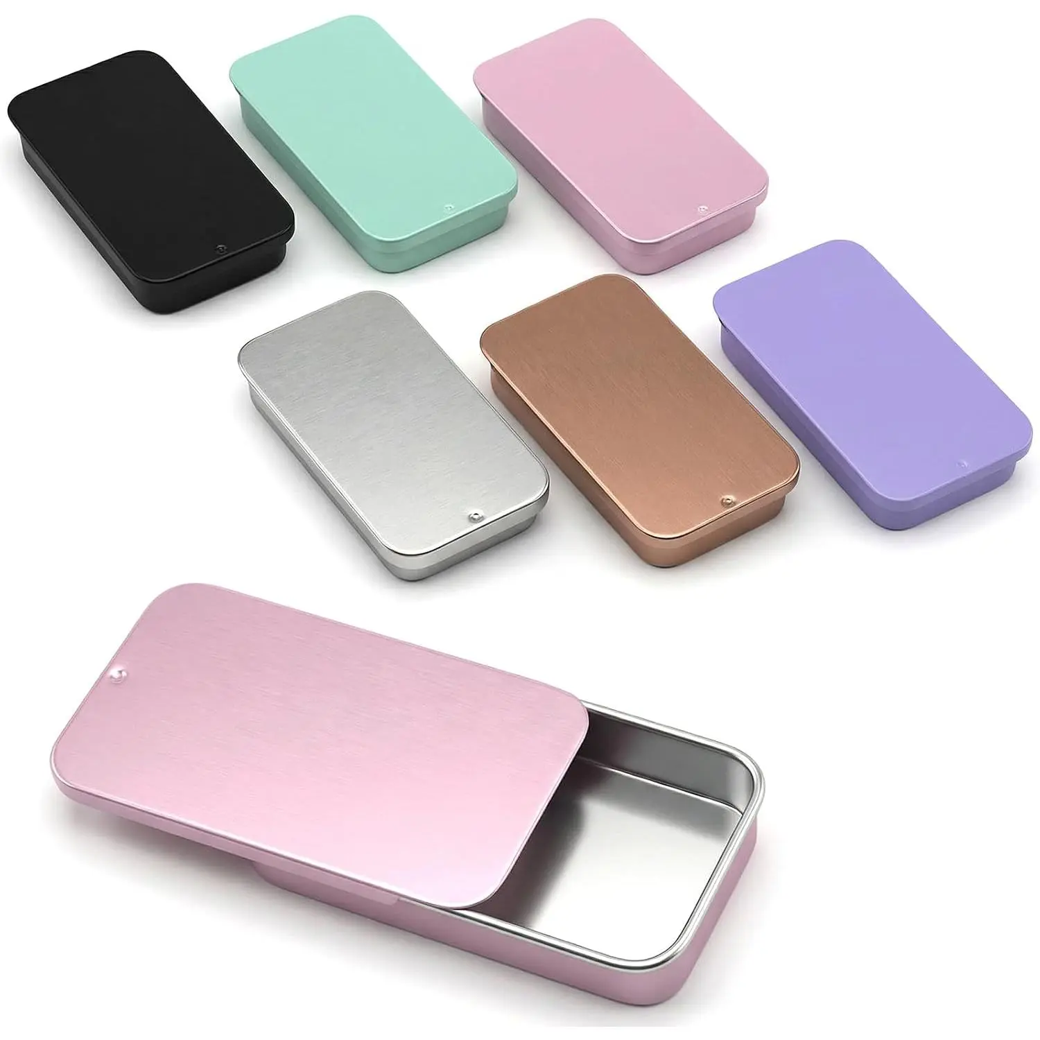 6 count  Tin Mini Metal Tin Box Containers, Slide Top Rectangular Storage Small Tins Box, Metal Organizer for Candy, , Crafts,