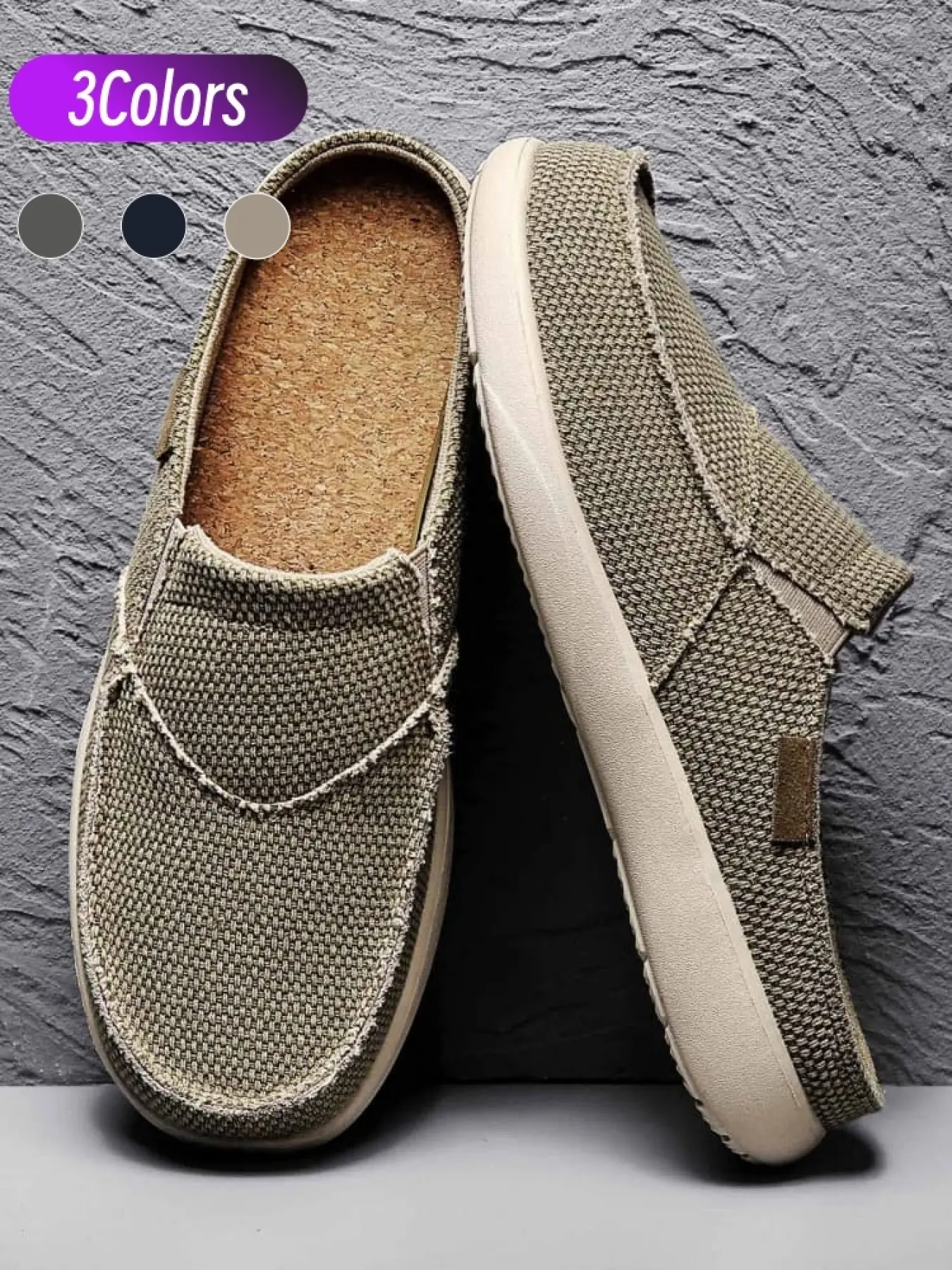 1 Pair Men Backless Canvas Slip-on Mules, Walking Shoes, Spring Summer Casual Style With Breathable Cork Insole, Flexible Anti-slip EVA Sole, Versatile For Home Outdoor Daily Outfits
