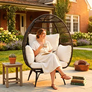 Swivel Wicker Egg Chair All-Weather Rattan Indoor/Outdoor/wicker, chairs| Oversized Washable Cushions| Patio Furniture Compatible summergarden