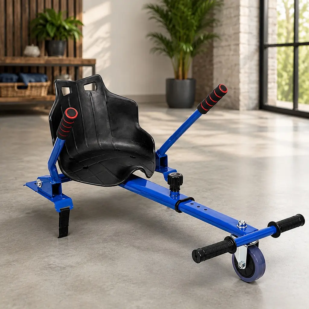 Hoverboard Go-Kart Seat Attachment - Adjustable Steel Frame, Foam-Padded Handlebars, 360° Swivel Front Drifting Wheel, Rear-Wheel Drive, Fits 6.5" 8" 10" Hoverboards, Blue