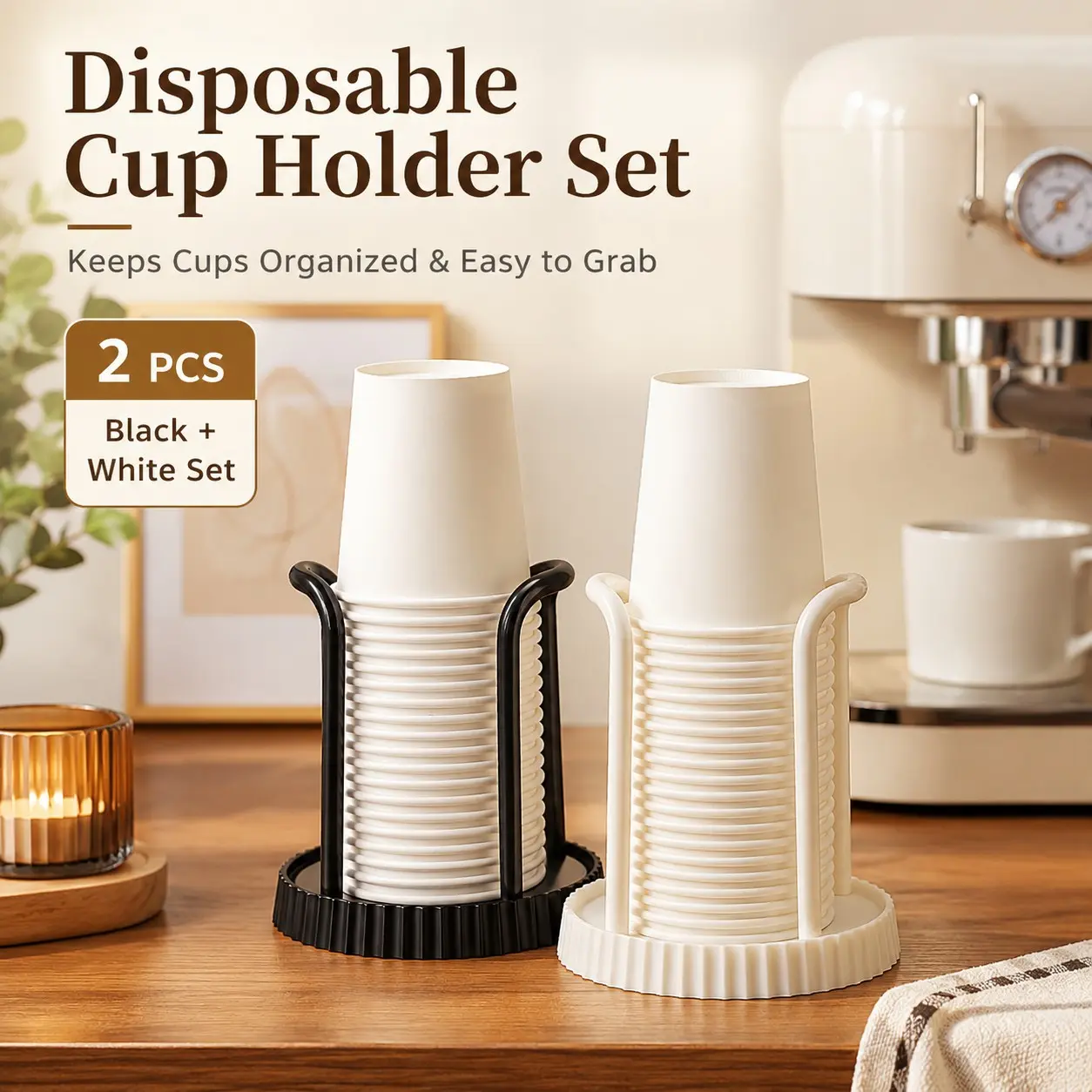 2-Pack Adjustable Plastic Cup Holders, and, Multi-Functional Paper Cup Organizer, Saves Kitchen Space, Perfect Gift
