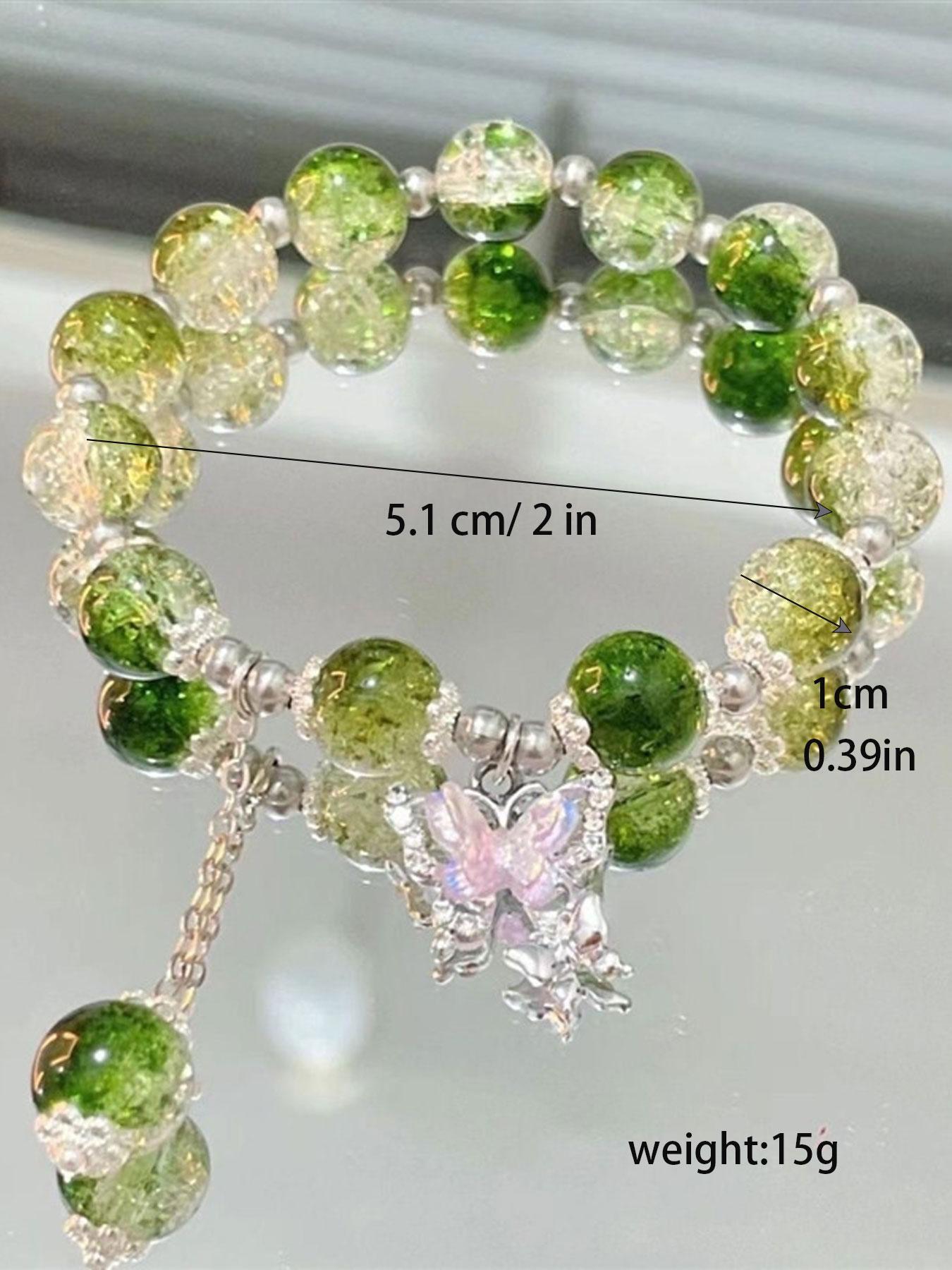 Vintage Craft Stone Butterfly Charm Beaded Bracelet, Sweet Fashion Accessories for Women & Girls, Trendy All-match Accessories, Creative Holiday Gifts