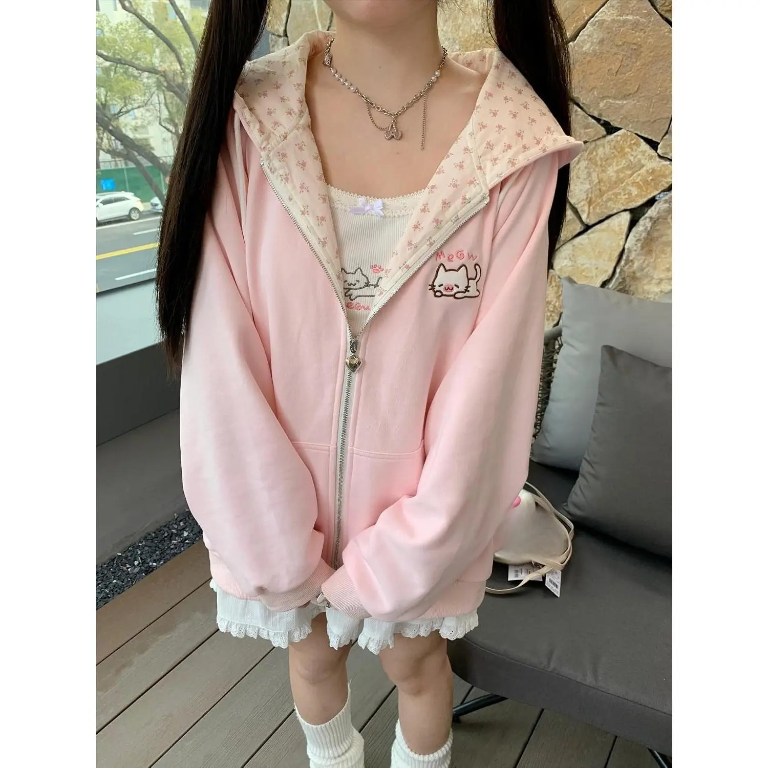 Y2K Zip Up Hoodie Jojifuku Cutecore Kawaii Women Long Sleeve Graphic Shoujo Clothes(Gift)