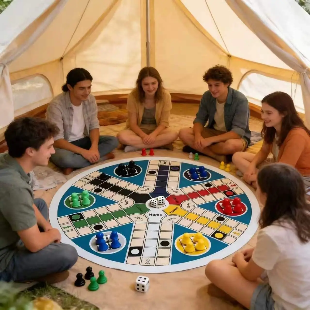 6 Player Game Board, Large 15.75 Inch, Includes Round Game Board, 24 Six-Color Dice, 2 Dice Cups, Perfect for Family Game Night, Christmas, Halloween
