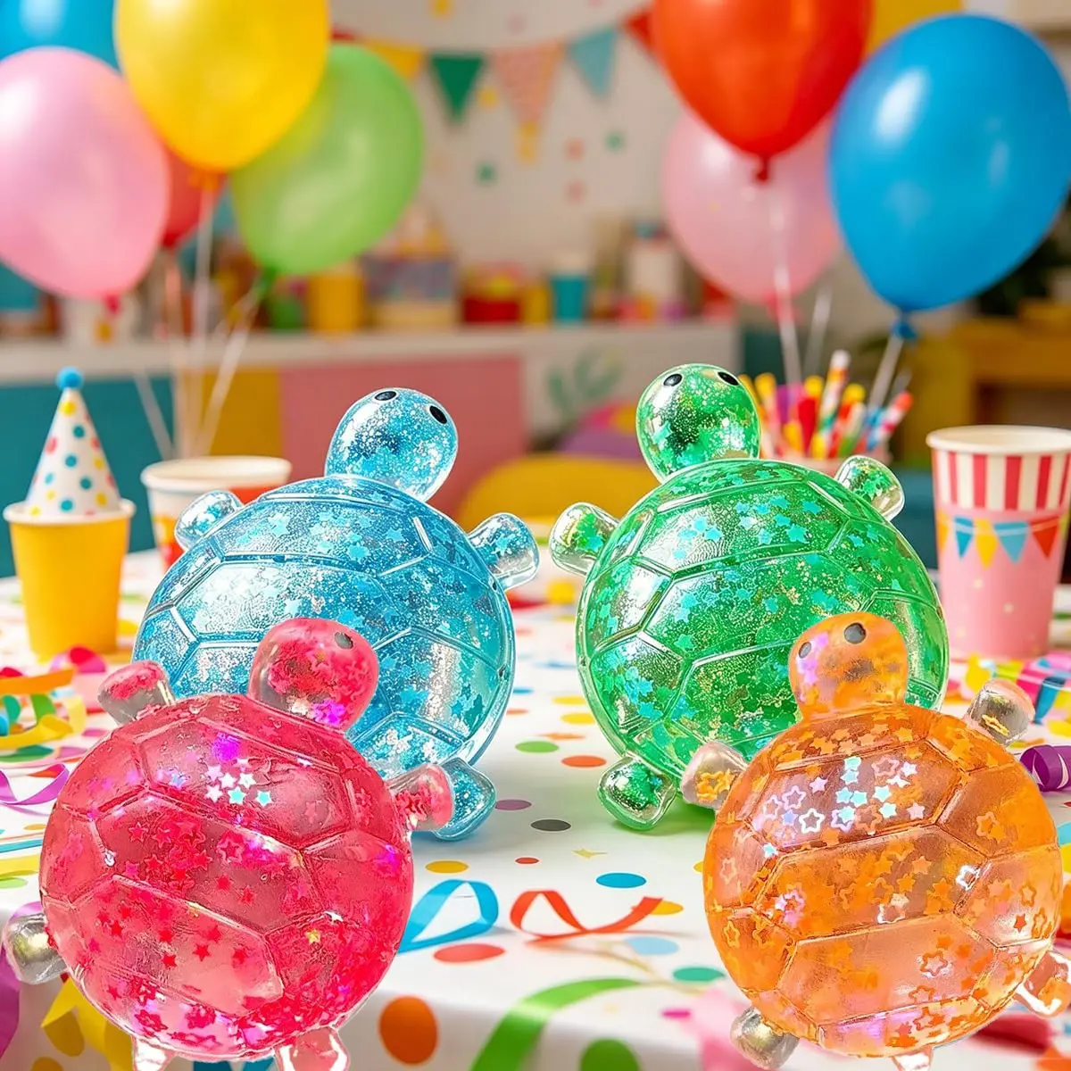 4pack Glitter Turtle Shape Squeeze Toy Squishy Stress Relief Stress-relieving Fingertip Sensory Toy Anti Stress Sensory Fidget Toy Turtle Decompressions Toy