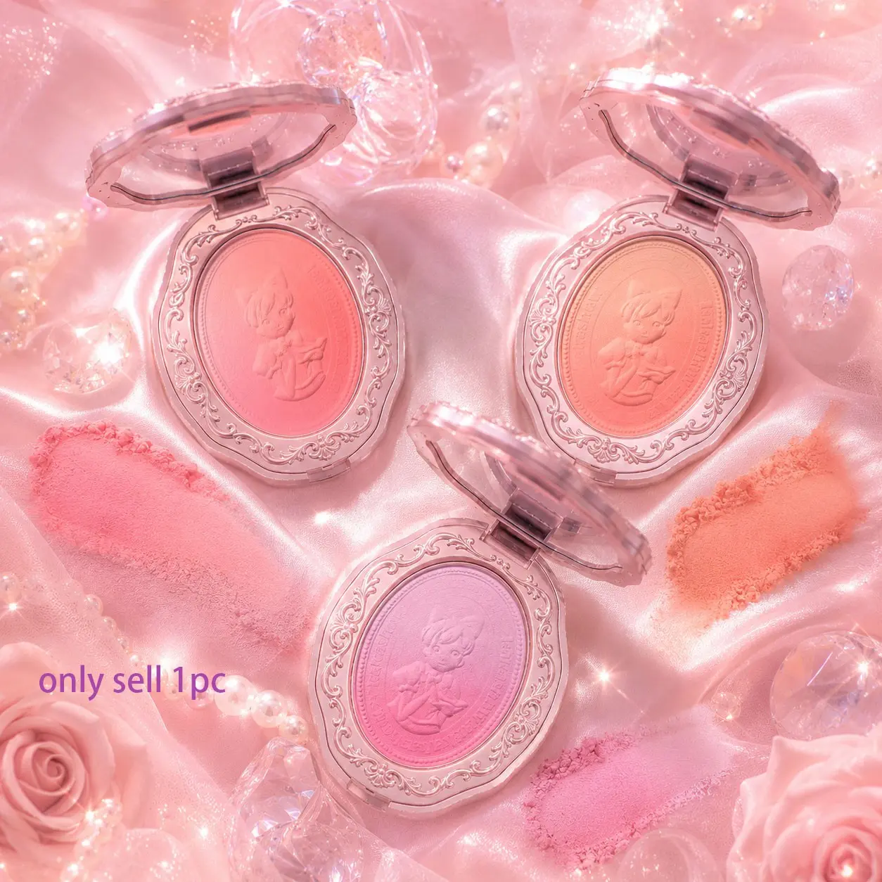Kakashow Gradient Blush Powder, Court Style Low Saturation, Long-Lasting Natural Look, Youthful Cheek Color, Flower Design, Cheek Tint Powder