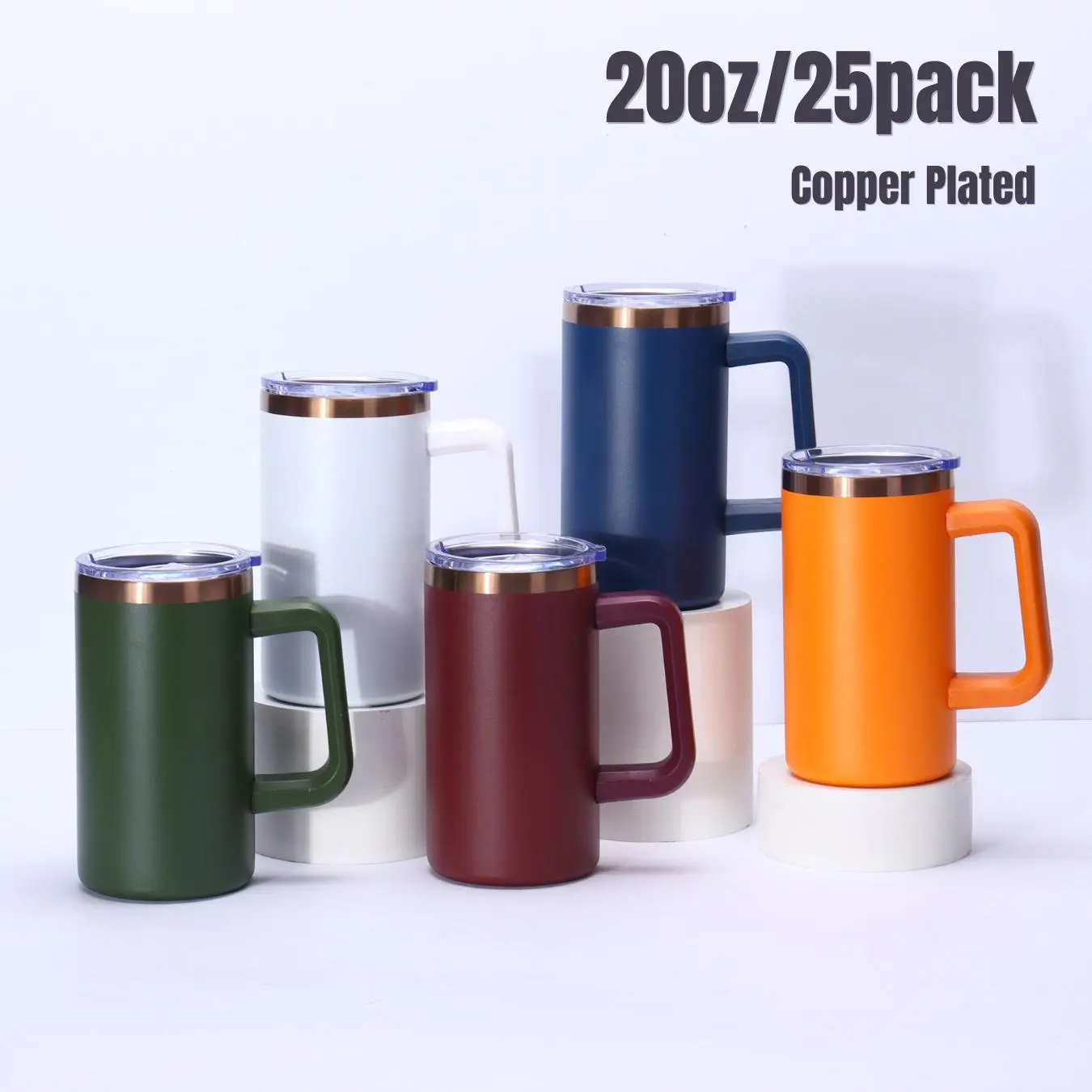 25pcs 20oz Copper-Plated Stainless Steel Engraving Mugs - Removable Handle, Plain Finish, Laser Engravable, Washable, Reusable, Bulk Kitchenware Drinkware from US Warehouse, Customizable Mugs304 Stainless Steel Tumbler