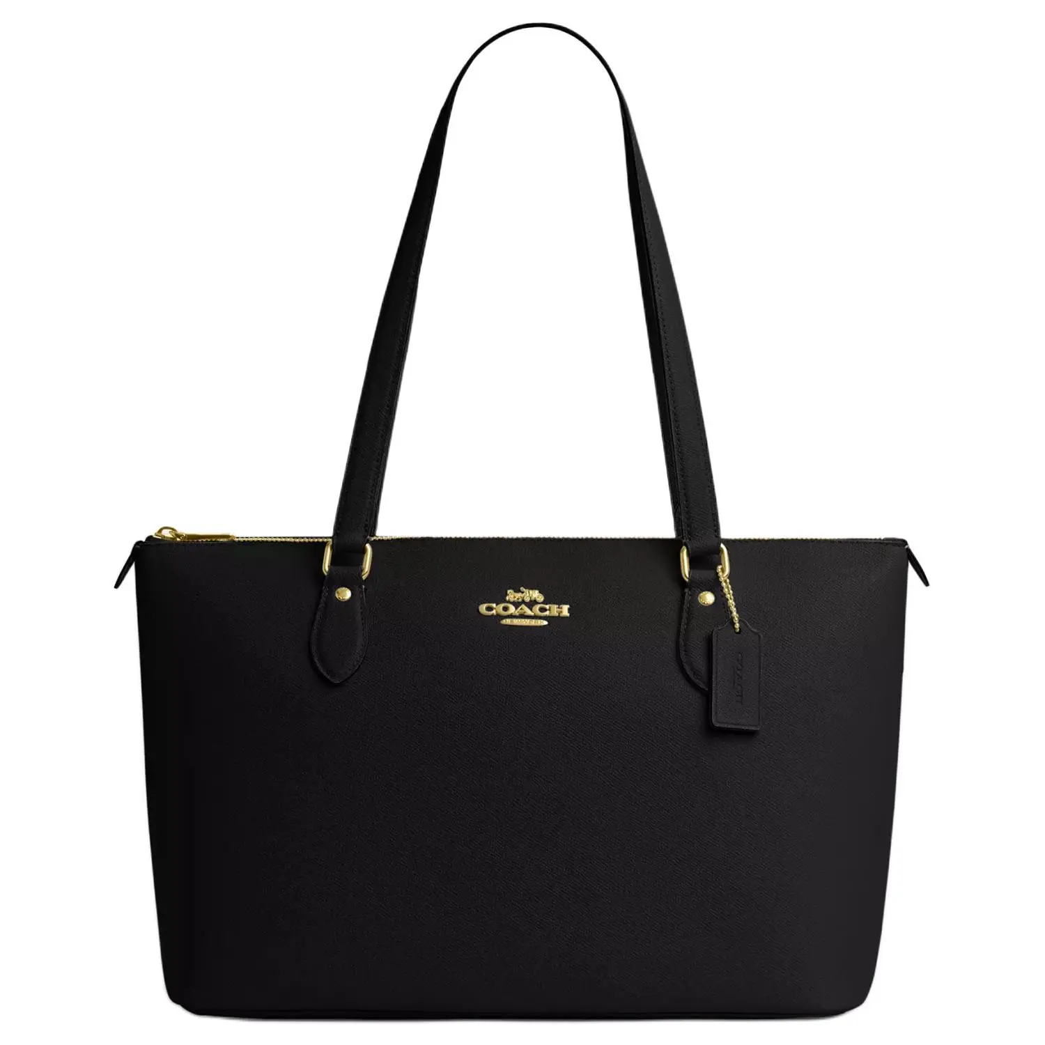 COACH Gallery 37 Metal Logo Top-Handle Tote Bag for Women – Recycled Leather – Large – Black