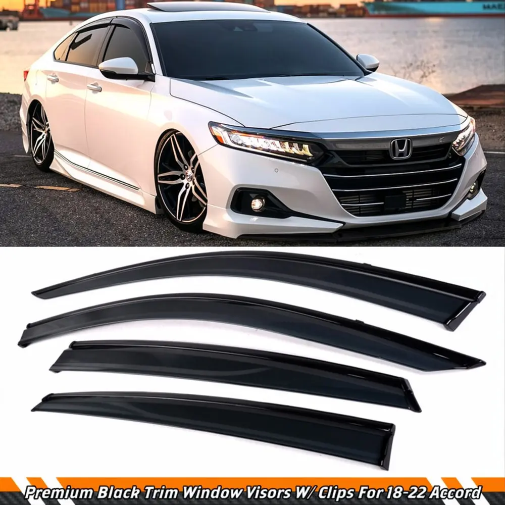 For 2018-2022 Honda Accord Clip-on Chrome Trim Window Visor Rain Guard Deflector