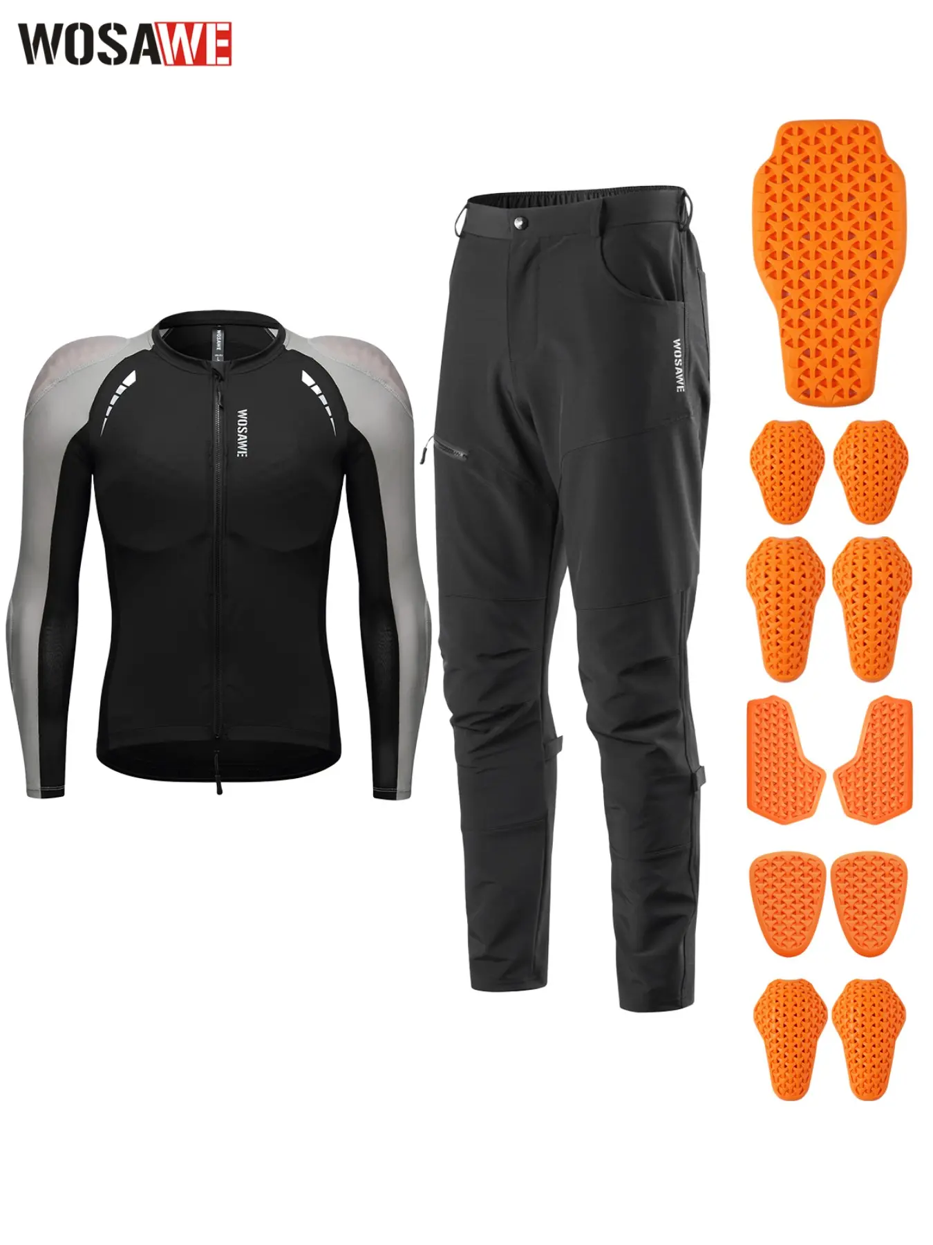 WOSAWE Men's Motorcycle Riding Set - Breathable Stretch Top & Water-Repellent Pants with Multi-Pockets & Removable Soft Pads