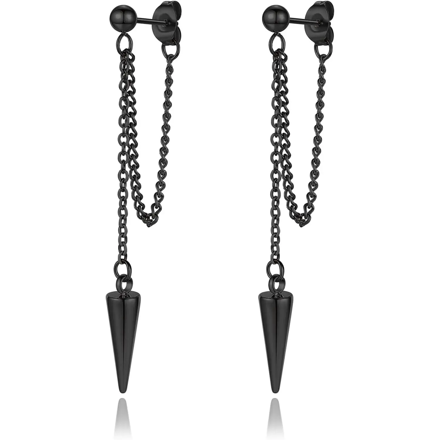 Chain Earrings for Women Irregular Bar Spike Drop Dangle Earrings Long Threader Earring Dangly Tassel Earrings Stainless Steel Black Spike Steampunk Gothic Punk Earrings