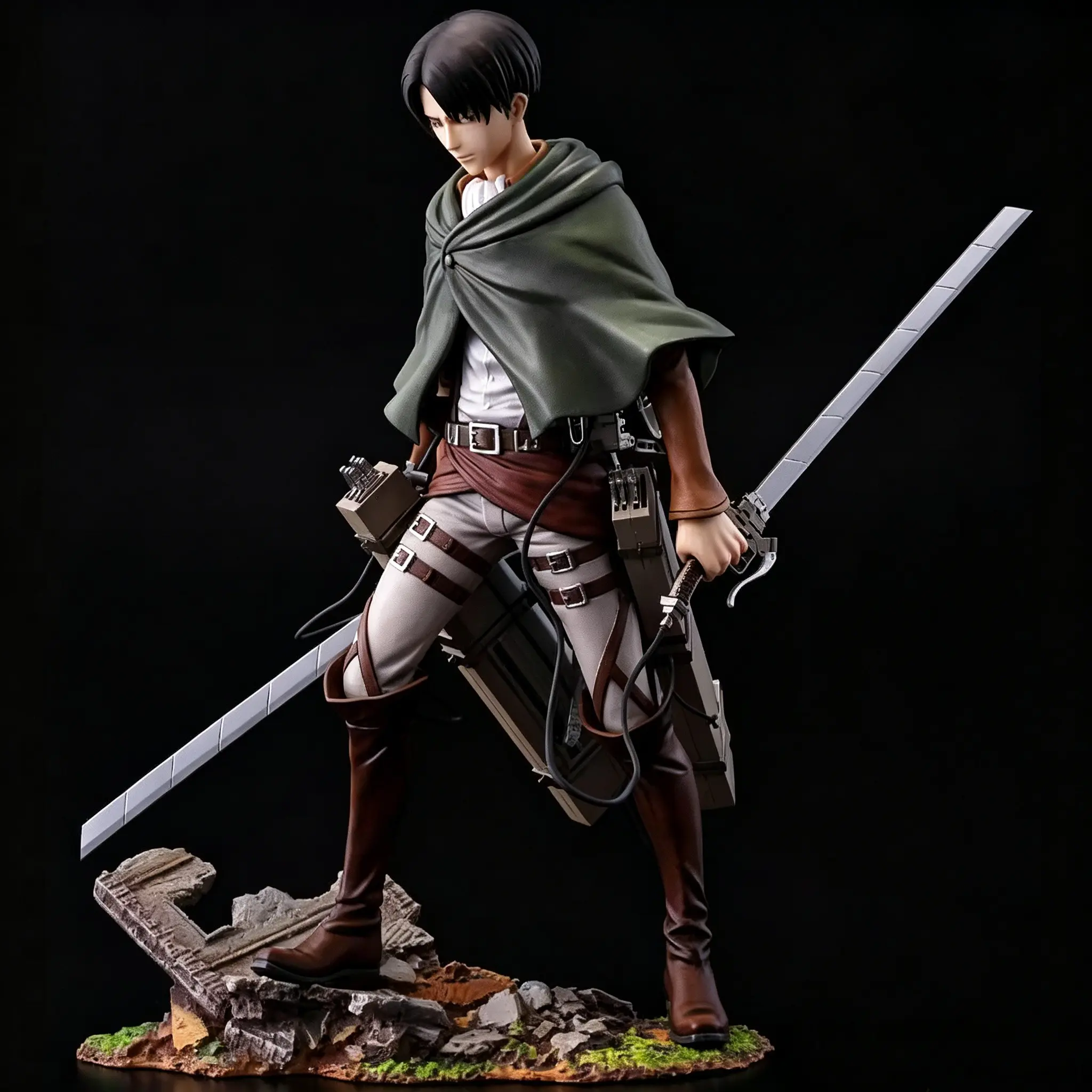 Attack on Titan Levi Ackerman Figure, 20cm Height, Detailed Cape, Metal Parts, PVC Material, Anime Collectible, Gift for Fans