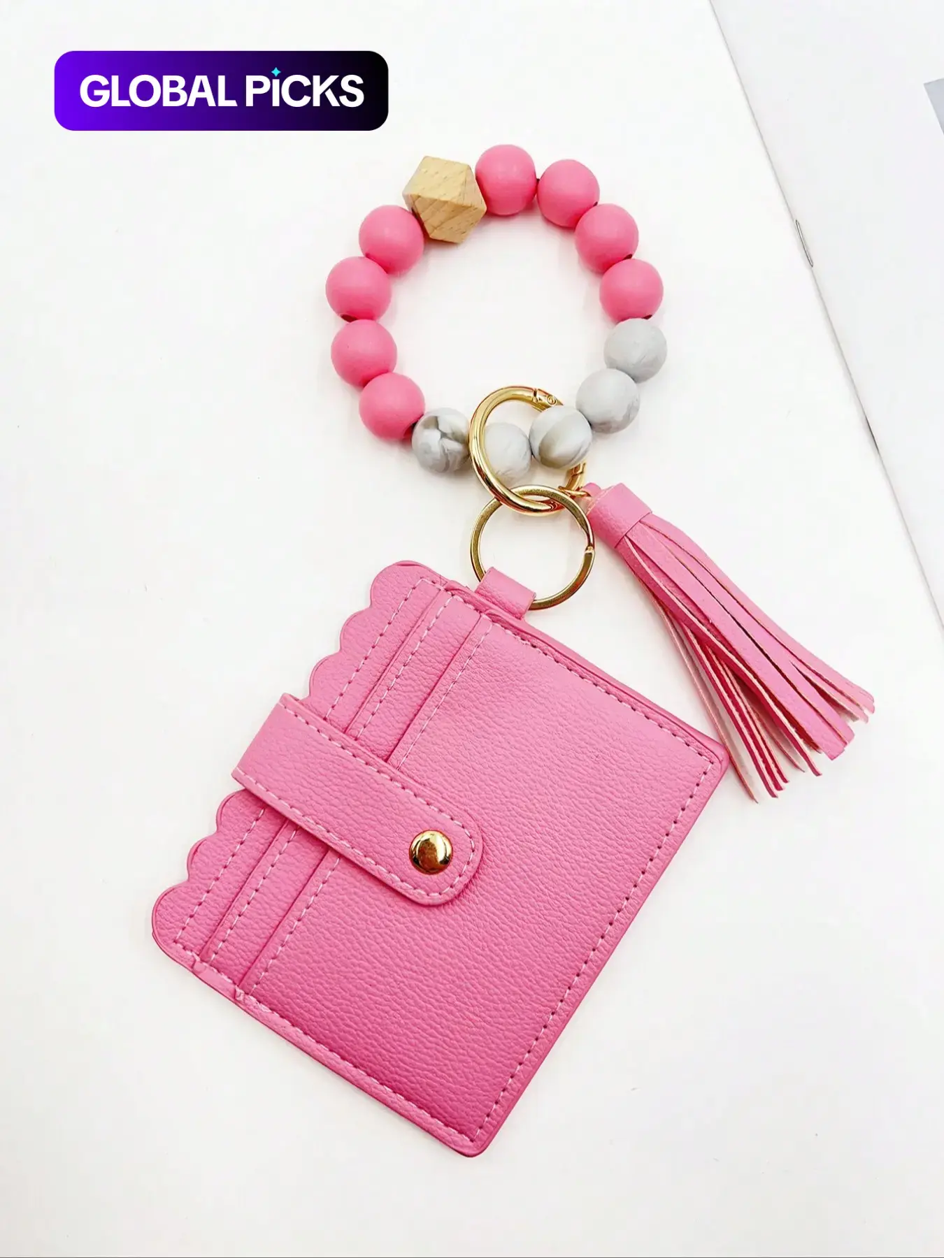 Fashion Beaded Decor PU Leather Keychain Keyring, Tassel Decorated Wrist Strap Keychain, Casual Jewelry for Women, Keychain Wristlet