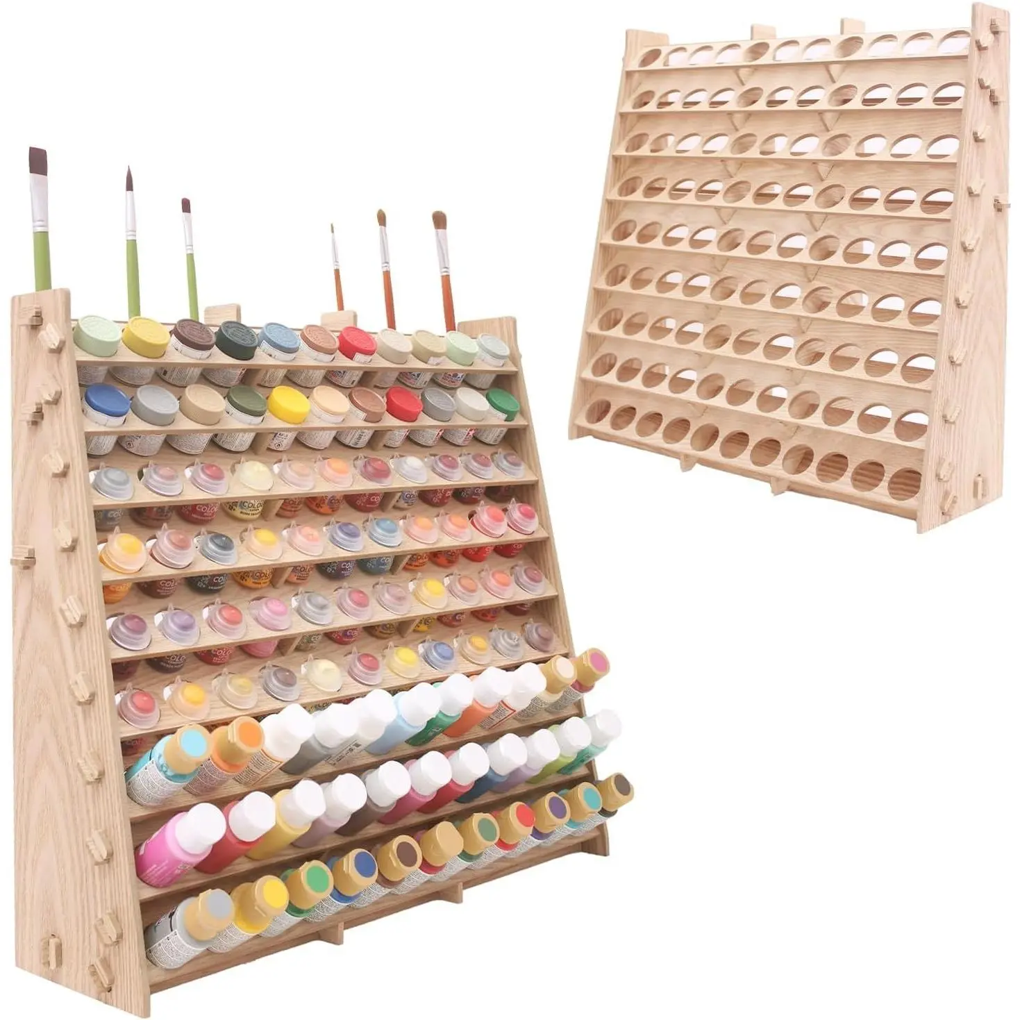 Extra Large Wooden 9-Tiers 99 Bottles' Capacity Wooden Paint Organizer & Paint Brush Rack for Acrylic OIL Craft Hobby Mini Model Painting Organizer for Artists (Vertical)