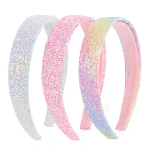 3PCS Headbands for Girls Women, Glitter Pink Rainbow White Sparkly Sequin Hair Accessories