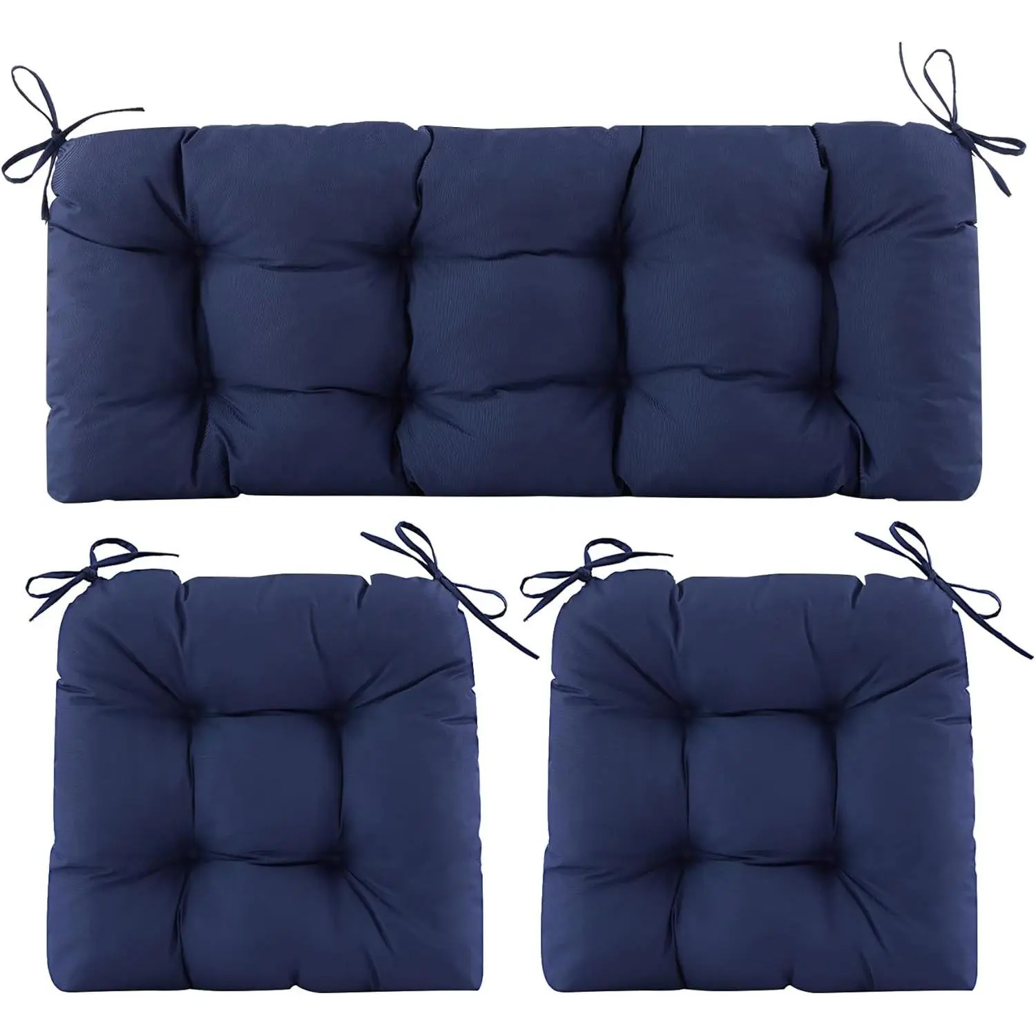 Wicker Chair Cushions of 3 Pieces, Waterproof Cushions for Patio Furniture, Tufted Wicker Outdoor Furniture Cushions, 1 Patio Loveseat Cushion and 2 U-Shaped Cushions, 44"x19"x5", Navy Blue